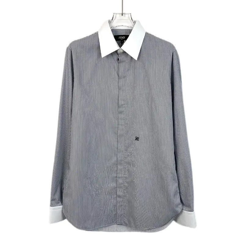 Fendi Fendi Blue Cotton Long Sleeve Shirt 0089 Size US M / EU 48-50 / 2 - 1 Thumbnail