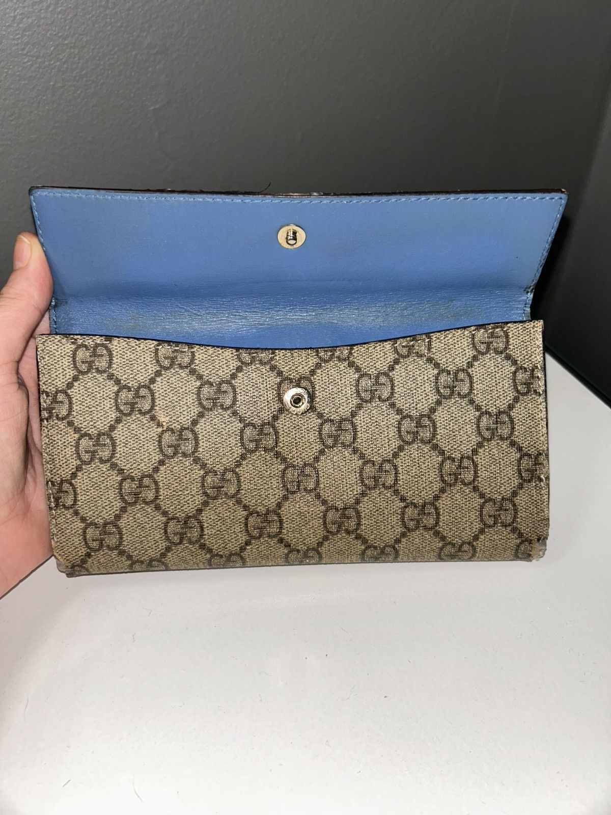 Gucci Gucci GG Coated Canvas Long Wallet w Blue Interior Size ONE SIZE - 3 Thumbnail