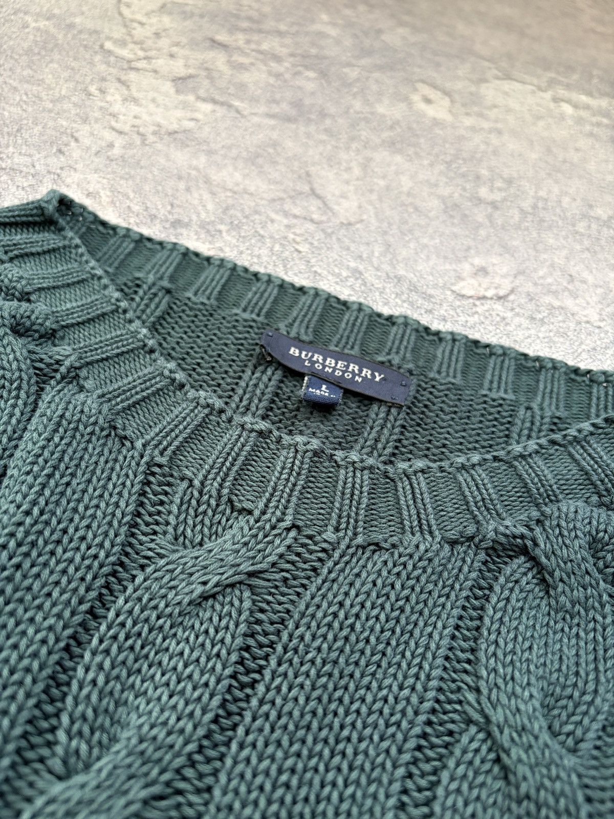 Burberry Burberry London Dark Green Cable Knit Cotton Sweater Size L Size US L / EU 52-54 / 3 - 11 Thumbnail