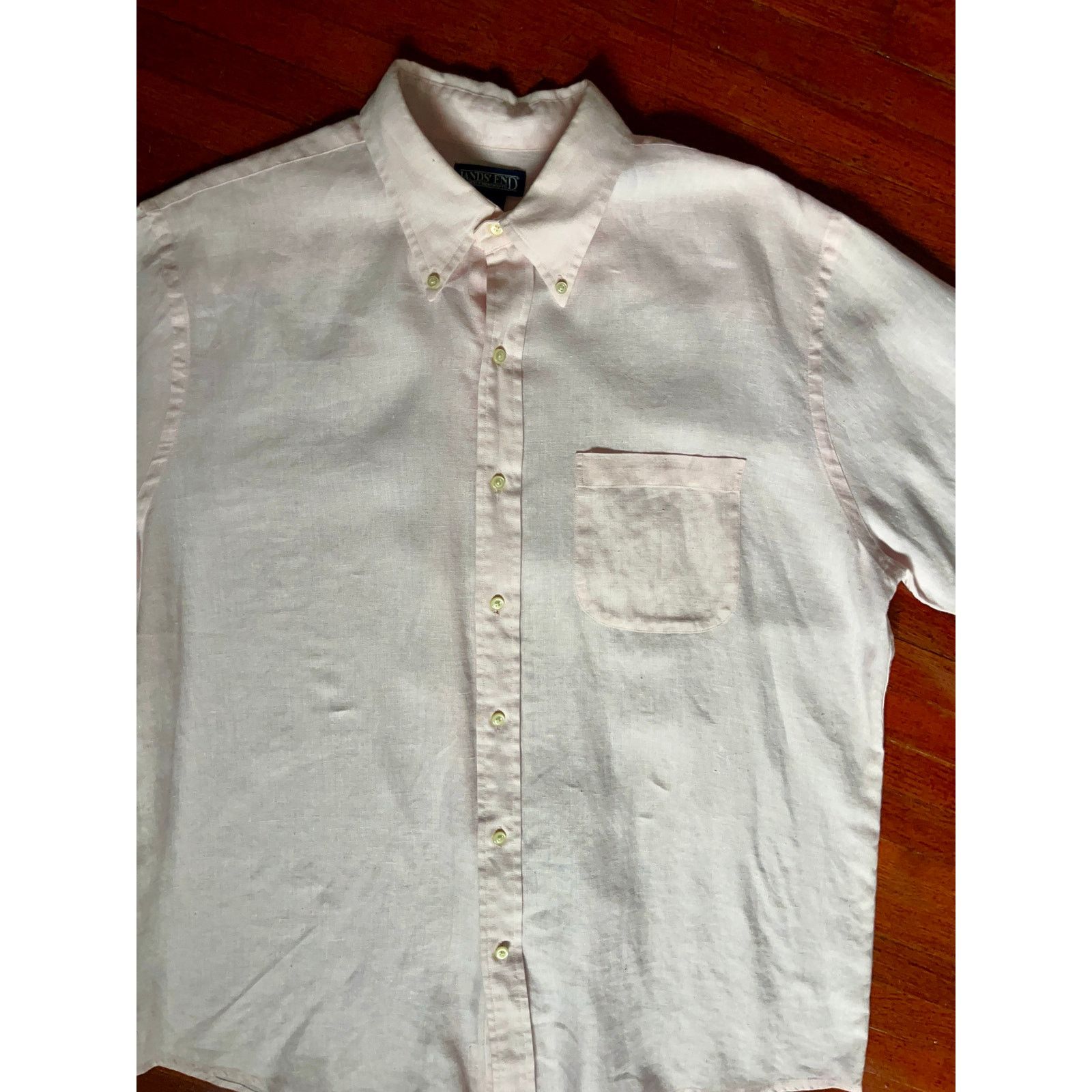 Lands' End Vintage 90s Pink Land’s End Polo Linen Oxford Shirt 16 Large Size US L / EU 52-54 / 3 - 3 Thumbnail