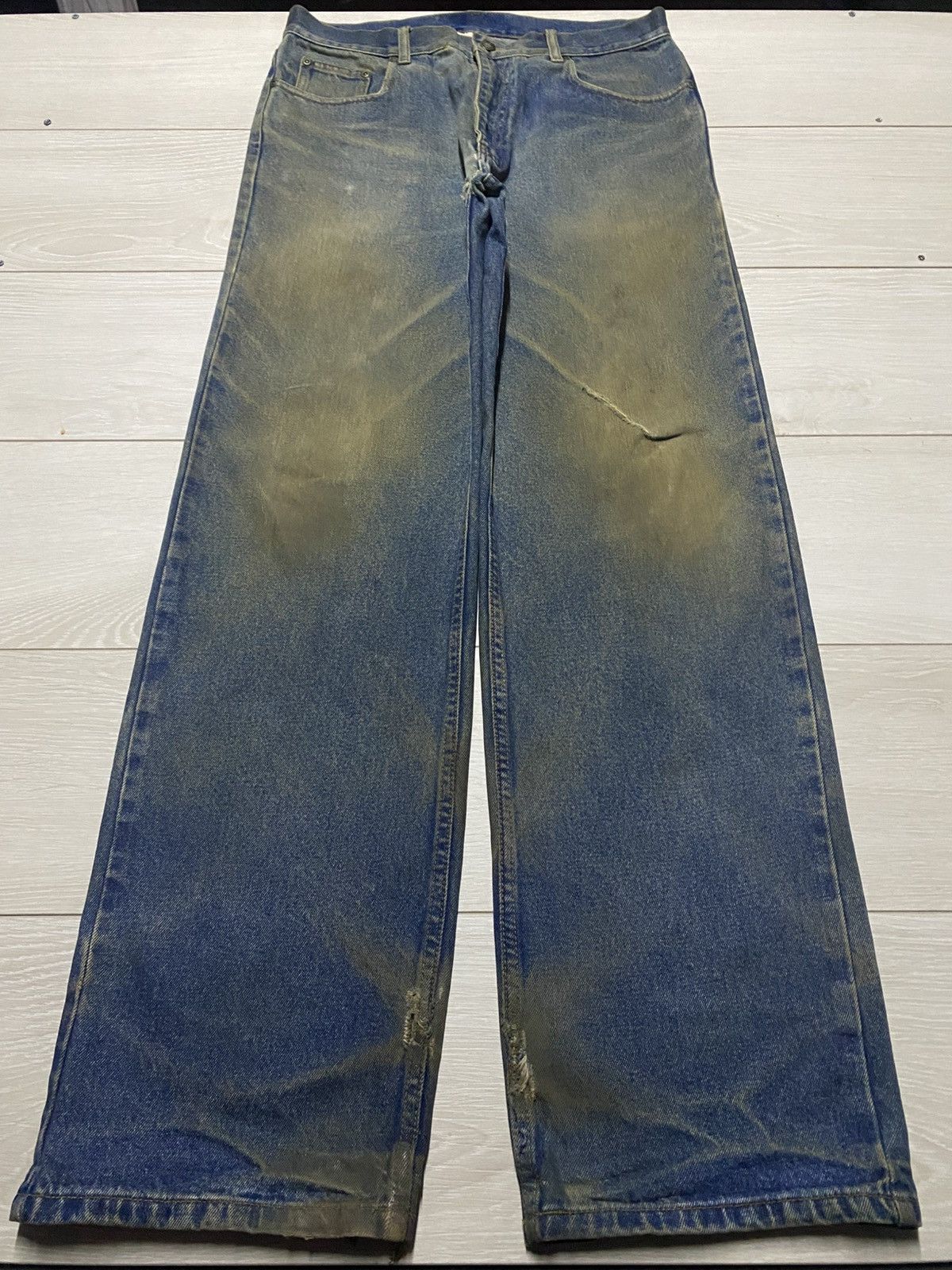 Evisu Relation Mud Wash Vintage Distressed Baggy Wide Leg Jeans Size US 33 - 1 Thumbnail