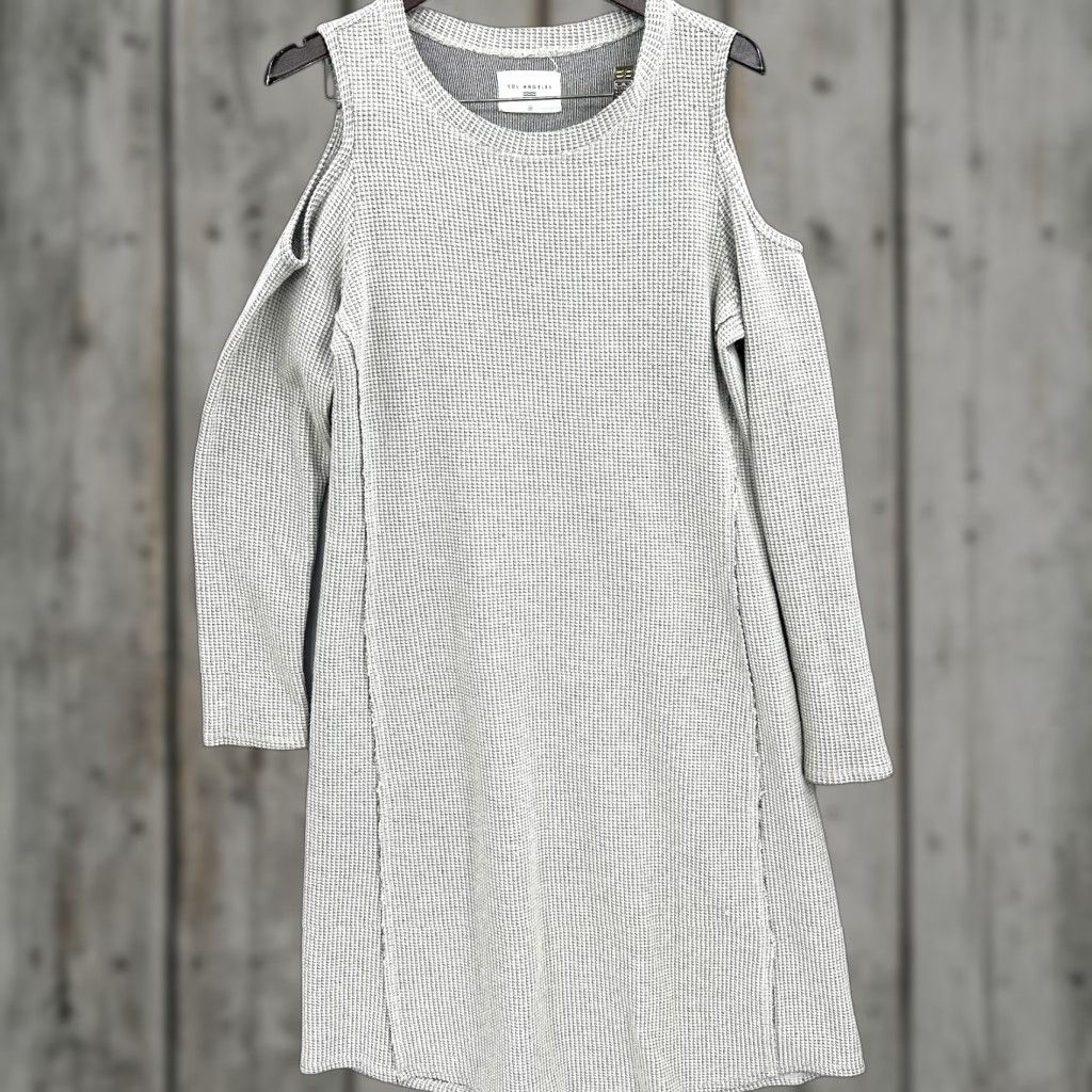 Anthropologie Anthropologie Sol Angeles Waffle Knit Dress Womens M Cold Shoulder Round Neck Midi A-Line Cotton Blend Knit Gray Sugar Bohemian Classic 90s? Size M / US 6-8 / IT 42-44 - 1 Thumbnail