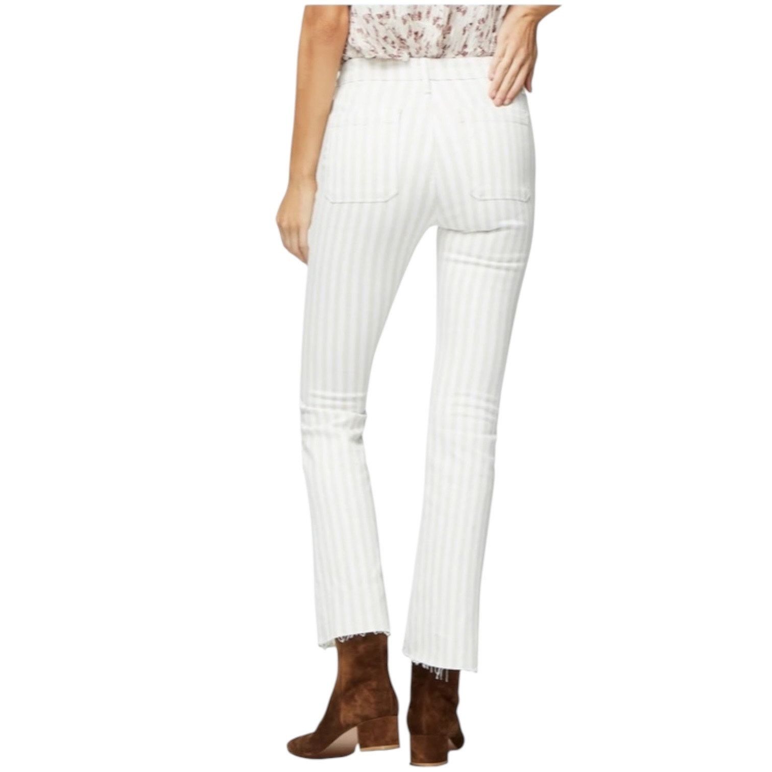 Frame FRAME Striped Le Bardot Crop Flare Raw Edge Denim Pant-sz 33 Size 33" - 2 Thumbnail