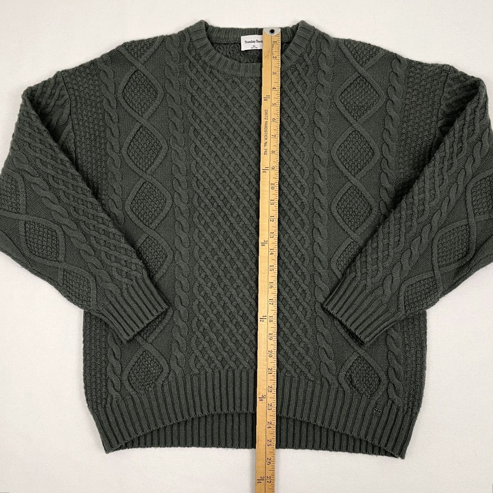 Vintage Sunday Best Sweater Women XS Oversize Merino Wool Peggy Green Cable Knit Size XS / US 0-2 / IT 36-38 - 5 Thumbnail
