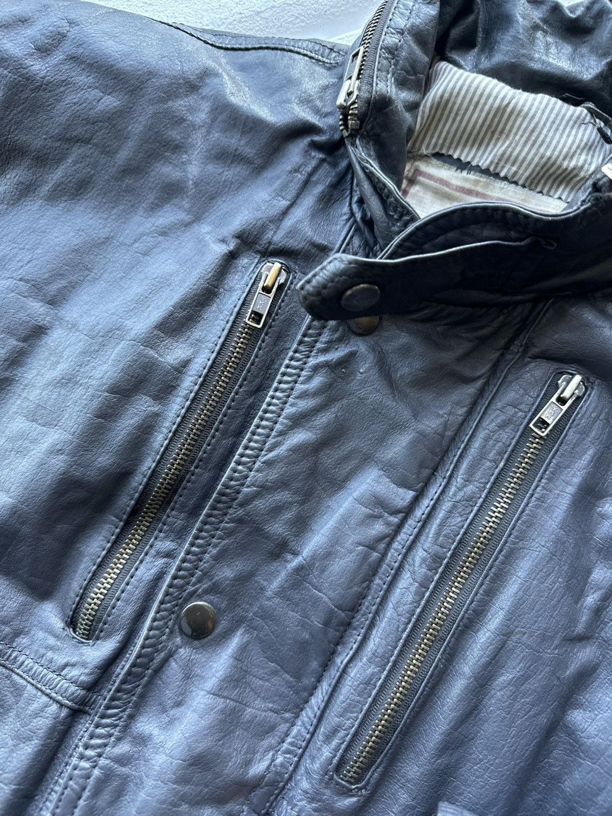 Other 🚨VNTG LEATHER JACKET AVANT GARDE ASYMMETRICAL DARK BLUE/GRAY Size US M / EU 48-50 / 2 - 5 Thumbnail