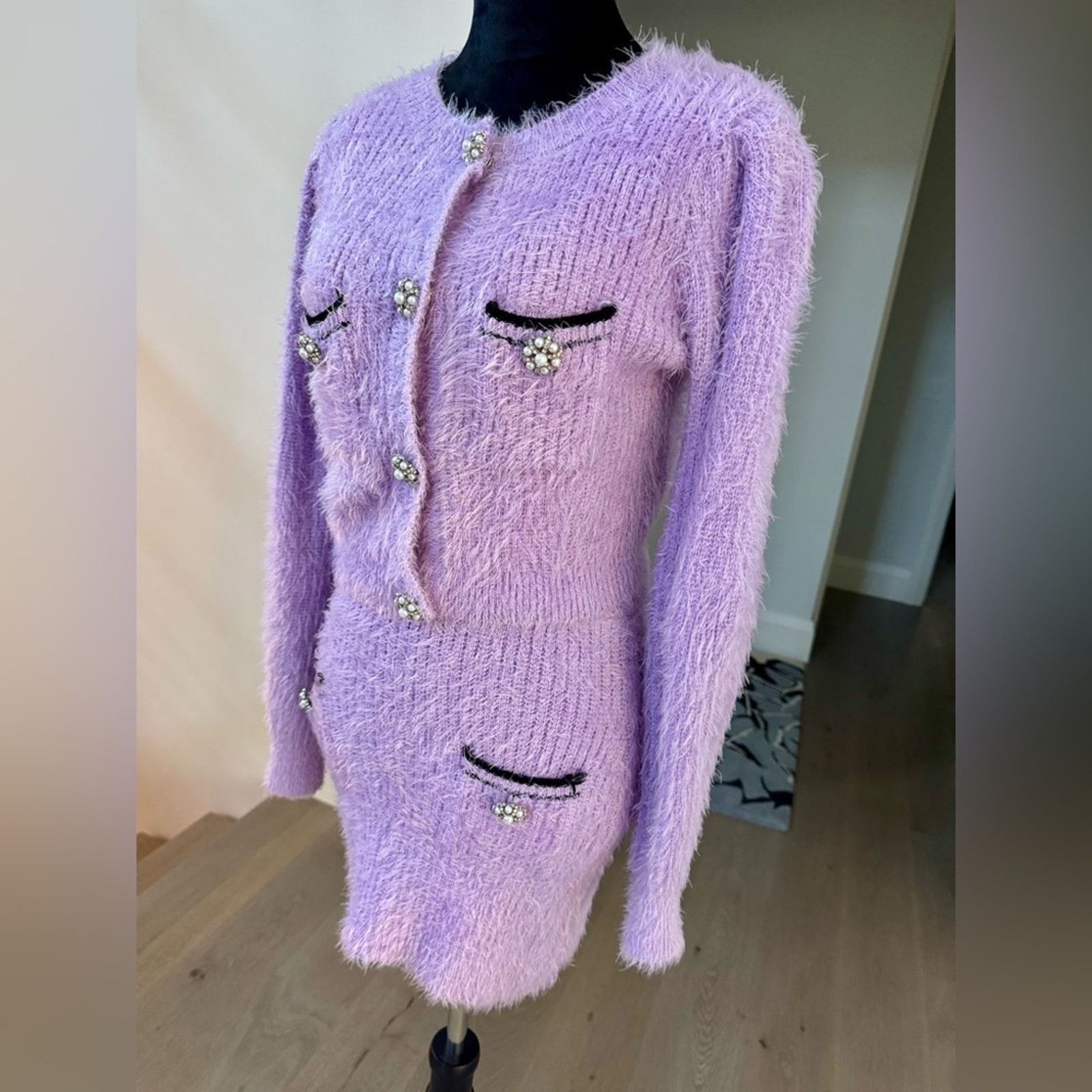 Other Stylish Y2K Vintage Lavender Knit Cardigan and Skirt Set Size S / US 4 / IT 40 - 4 Thumbnail