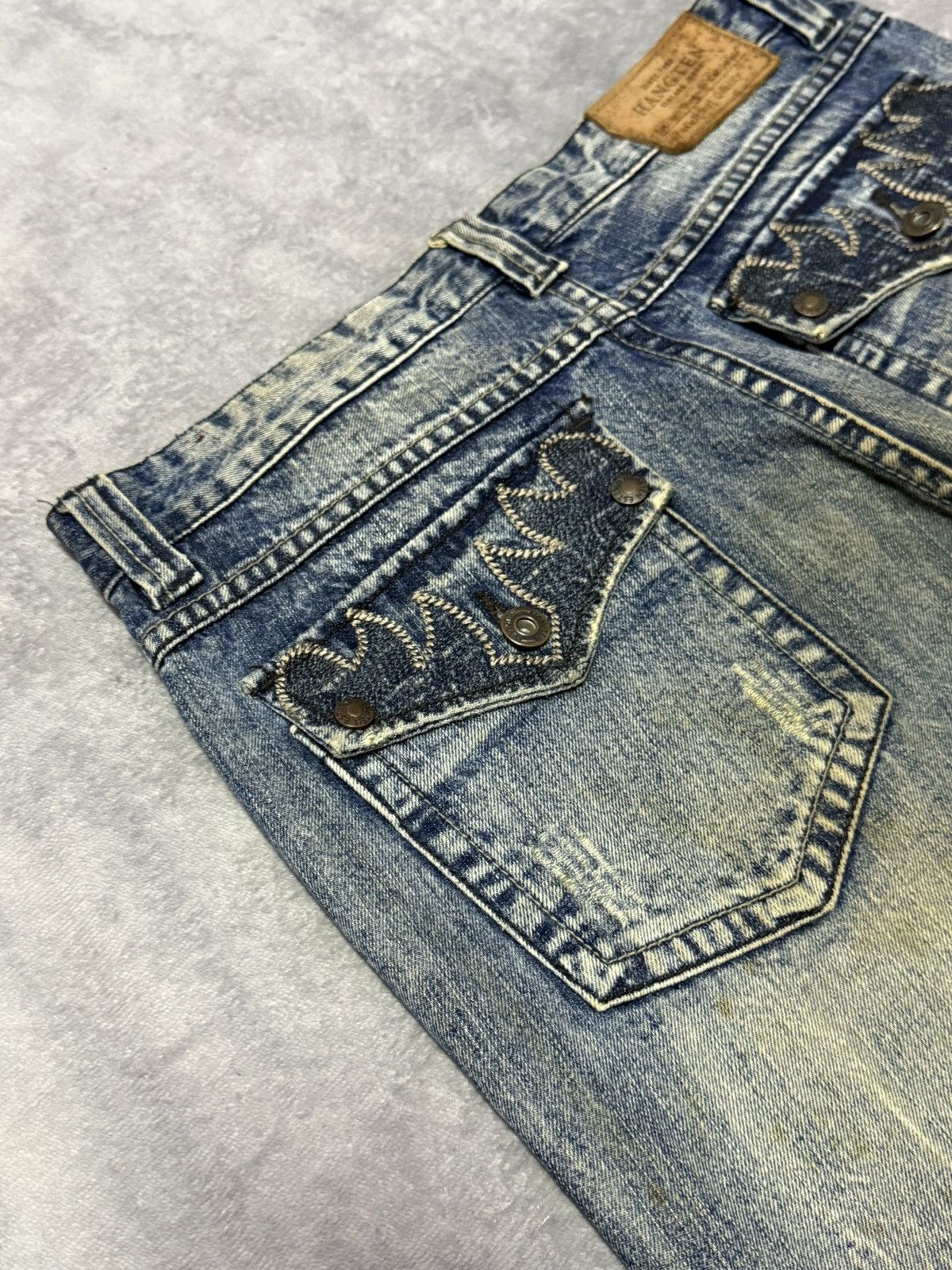 Japanese Brand Hang Ten Tribal Pocket Mud Wash Wide Leg Flared Jeans Size US 30 / EU 46 - 6 Thumbnail