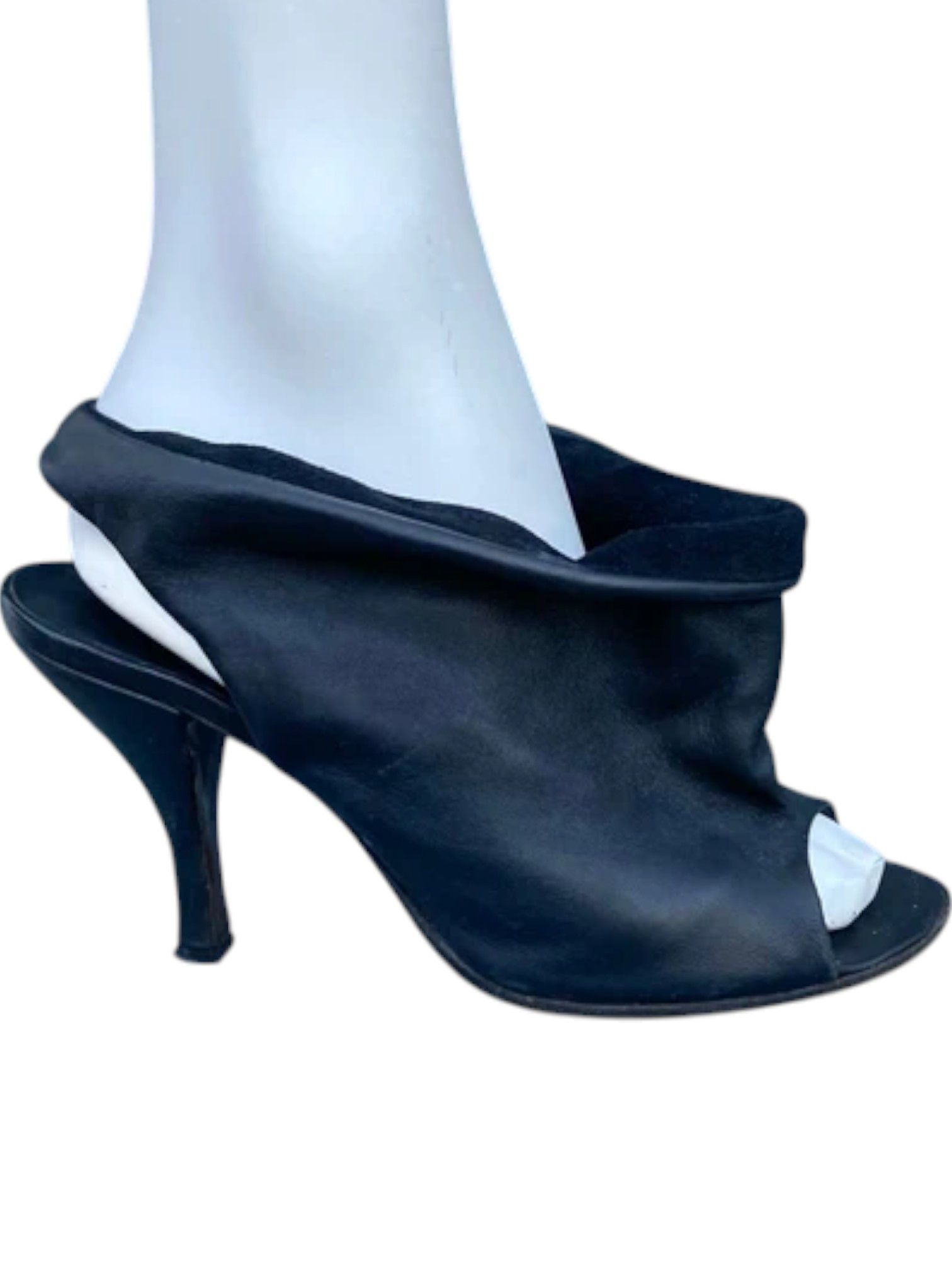 Hussein Chalayan Hussein Chalayan Draped Leather Peep-Toe Mules, Early 2000s Size US 7 / IT 37 - 1 Thumbnail