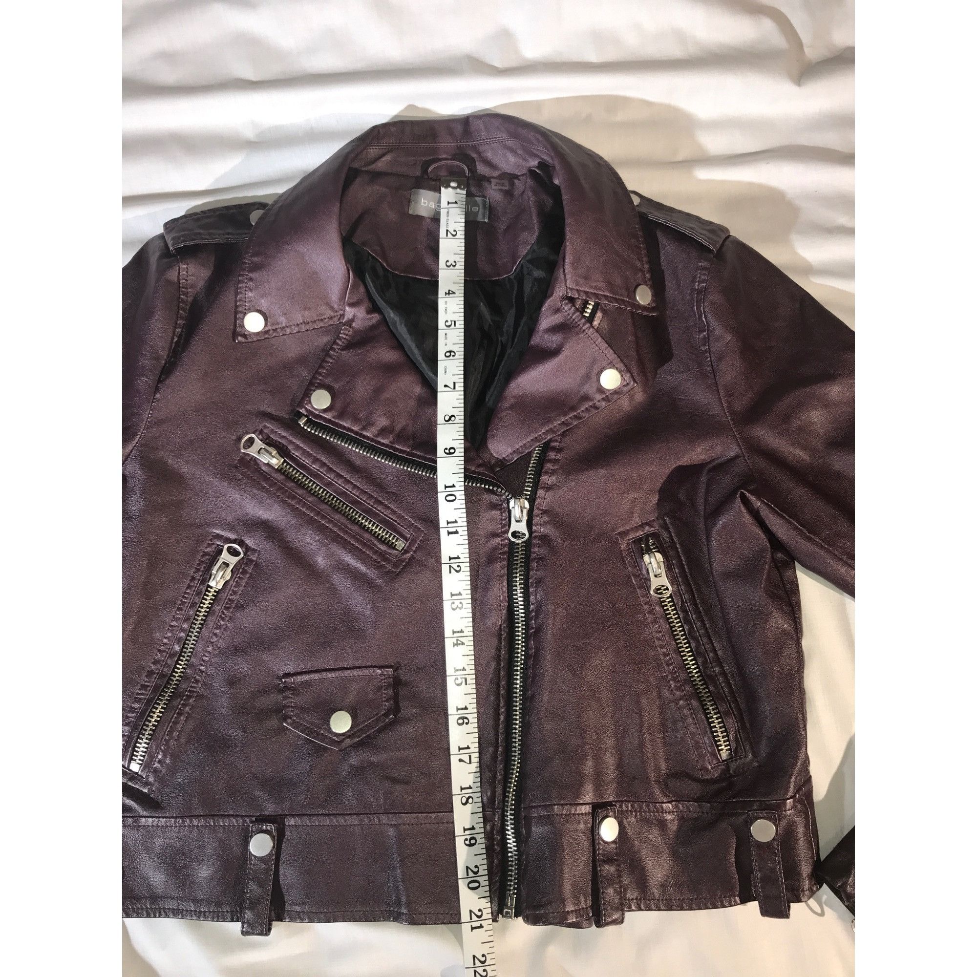 Designer Bagatelle Womens Purple Plum Vegan Leather Motorcycle Jacket Size L / US 10 / IT 46 - 5 Thumbnail