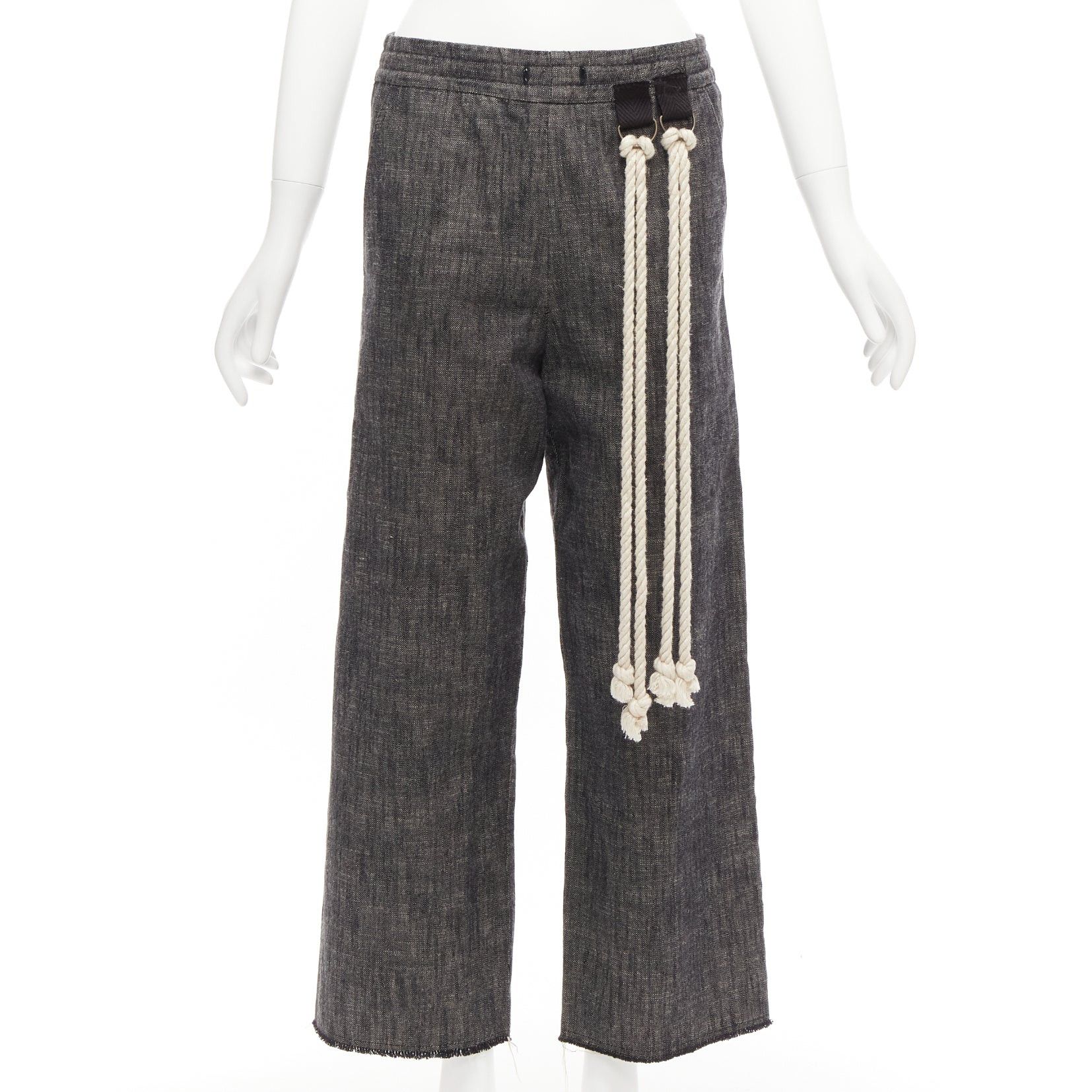 Song For The Mute SONG FOR THE MUTE 2018 Wander cream rope detail grey wide leg pants FR34 XS Size 26" / US 2 / IT 38 - 1 Thumbnail