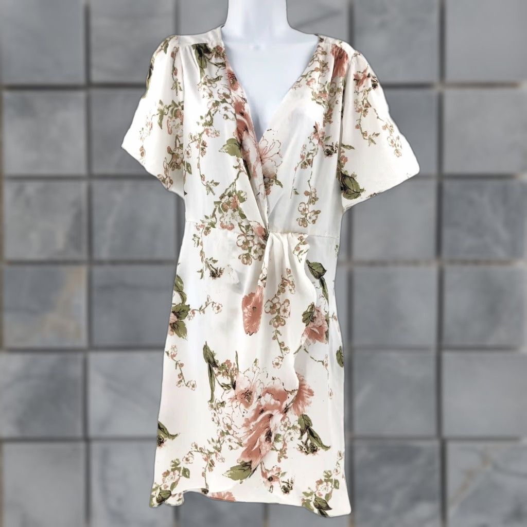 Vintage One One Six Wrap Dress M White Pink Floral V Neck Short Sleeves Coquette PILL Size 32" / US 10 / IT 46 - 1 Thumbnail