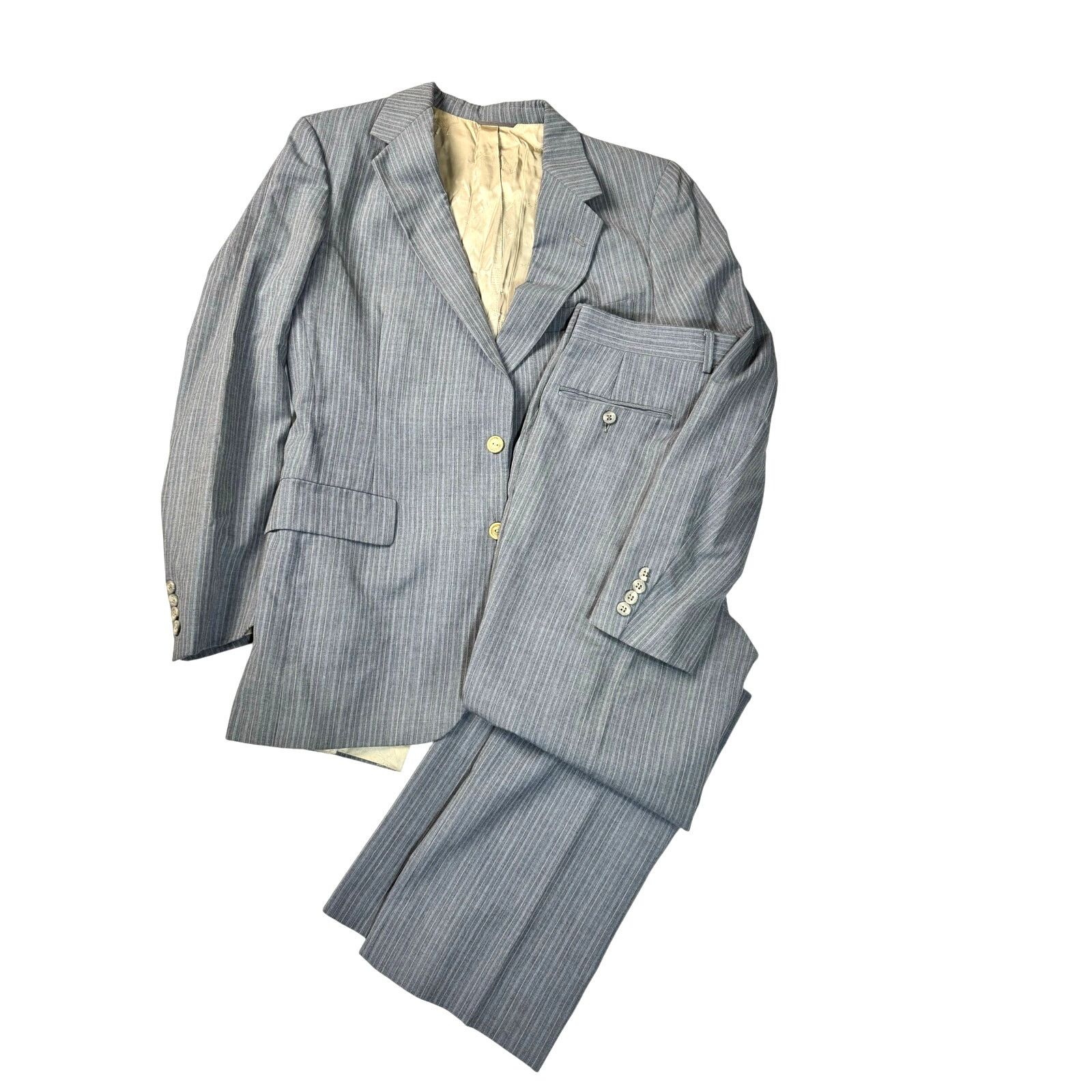 Aquascutum 70s VTG Aquascutum London Gray Pinstripe Suit 40R 34x33 Size 40R - 2 Thumbnail
