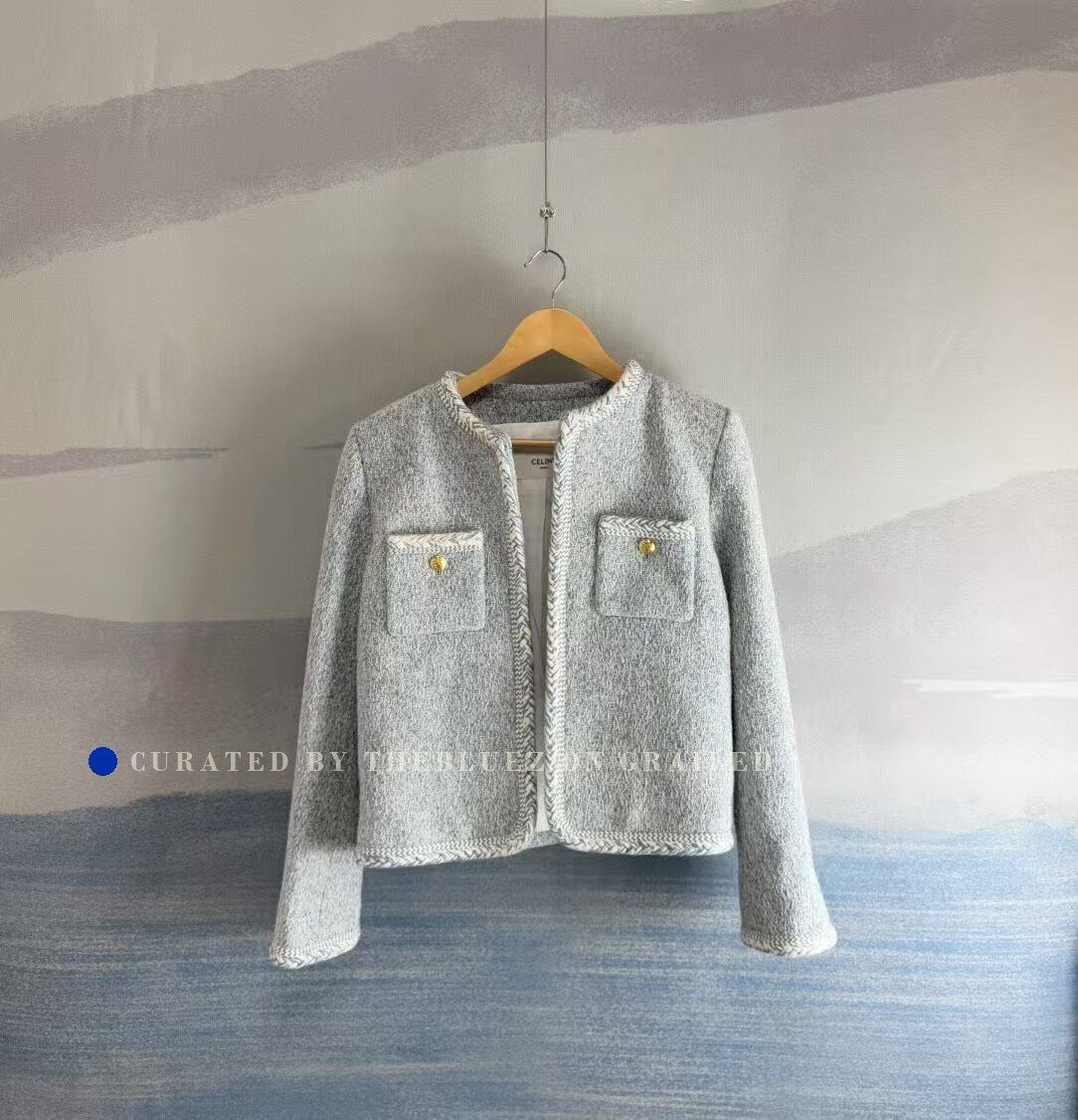 Celine Celine Glacier Blue Gold Button Tweed Coat Size S / US 4 / IT 40 - 1 Thumbnail