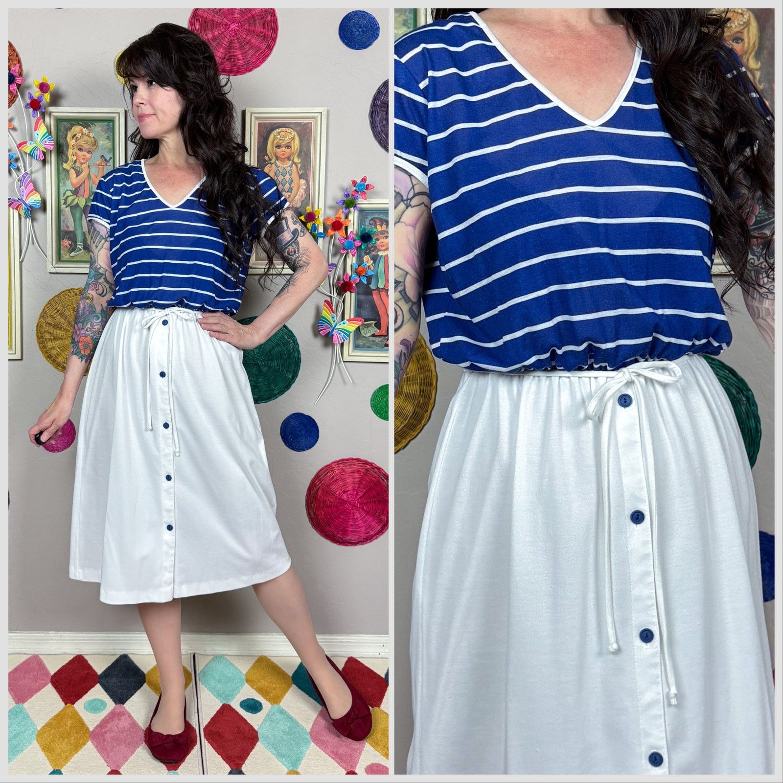 Vintage Vintage 1970s Blue and White Striped T-Shirt Dress Size S / US 4 / IT 40 - 1 Thumbnail