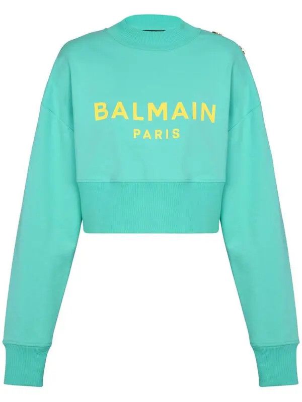 Balmain o1s1wg110825 Logo Print Cropped Sweatshirt in Blue Size XL / US 12-14 / IT 48-50 - 1 Thumbnail