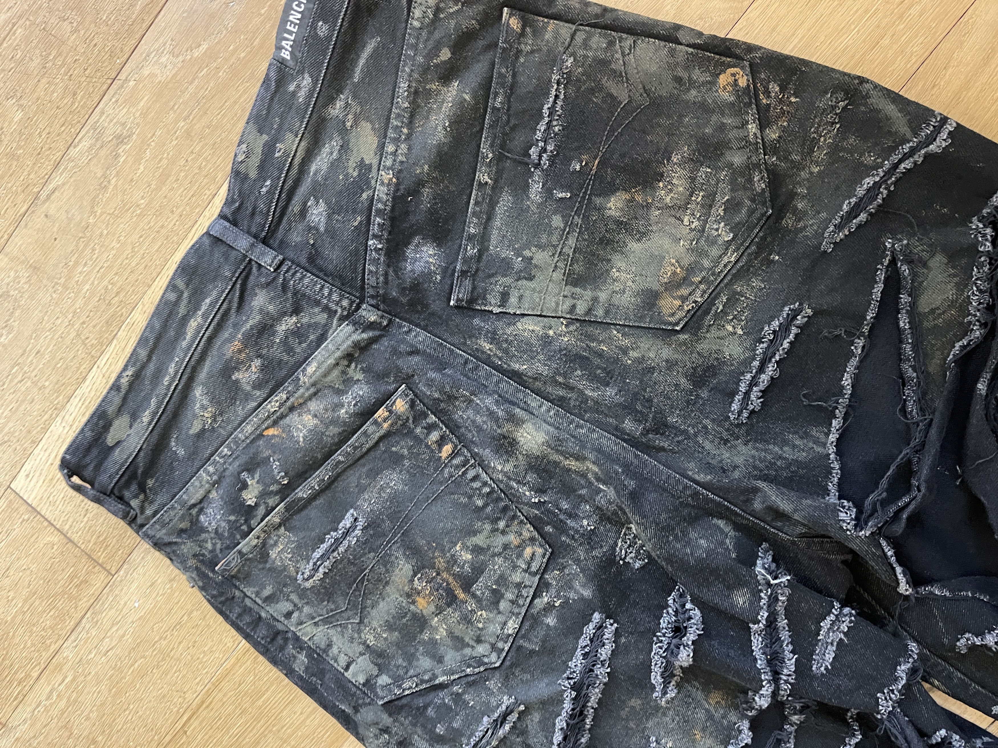 Balenciaga Destroyed Denim Pants 'Flat Black' Size US 32 / EU 48 - 11 Thumbnail