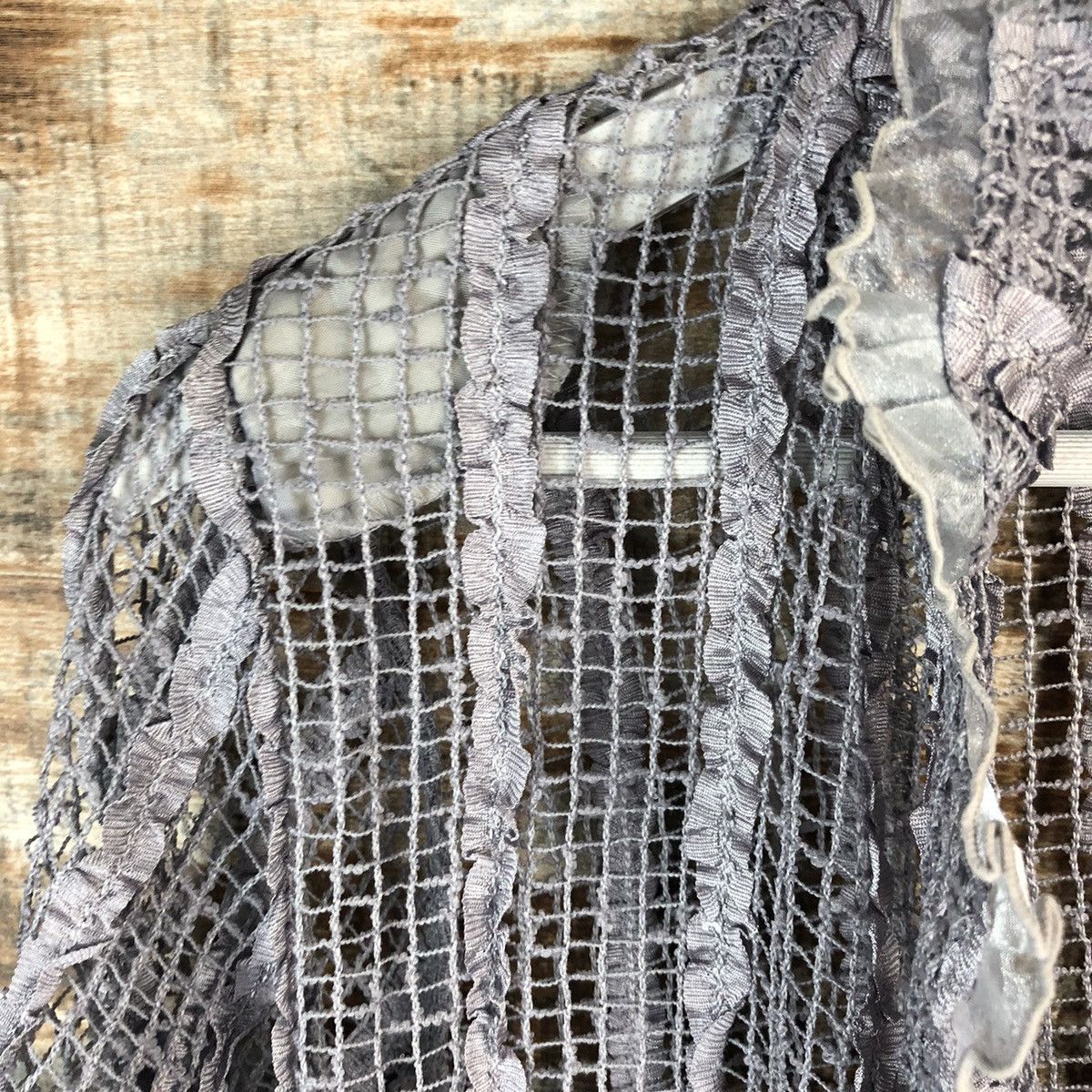 Japanese Brand K.Mitsuyo Grey crochet mesh net vintage sexy Cardigan #A1491 Size M / US 6-8 / IT 42-44 - 9 Thumbnail