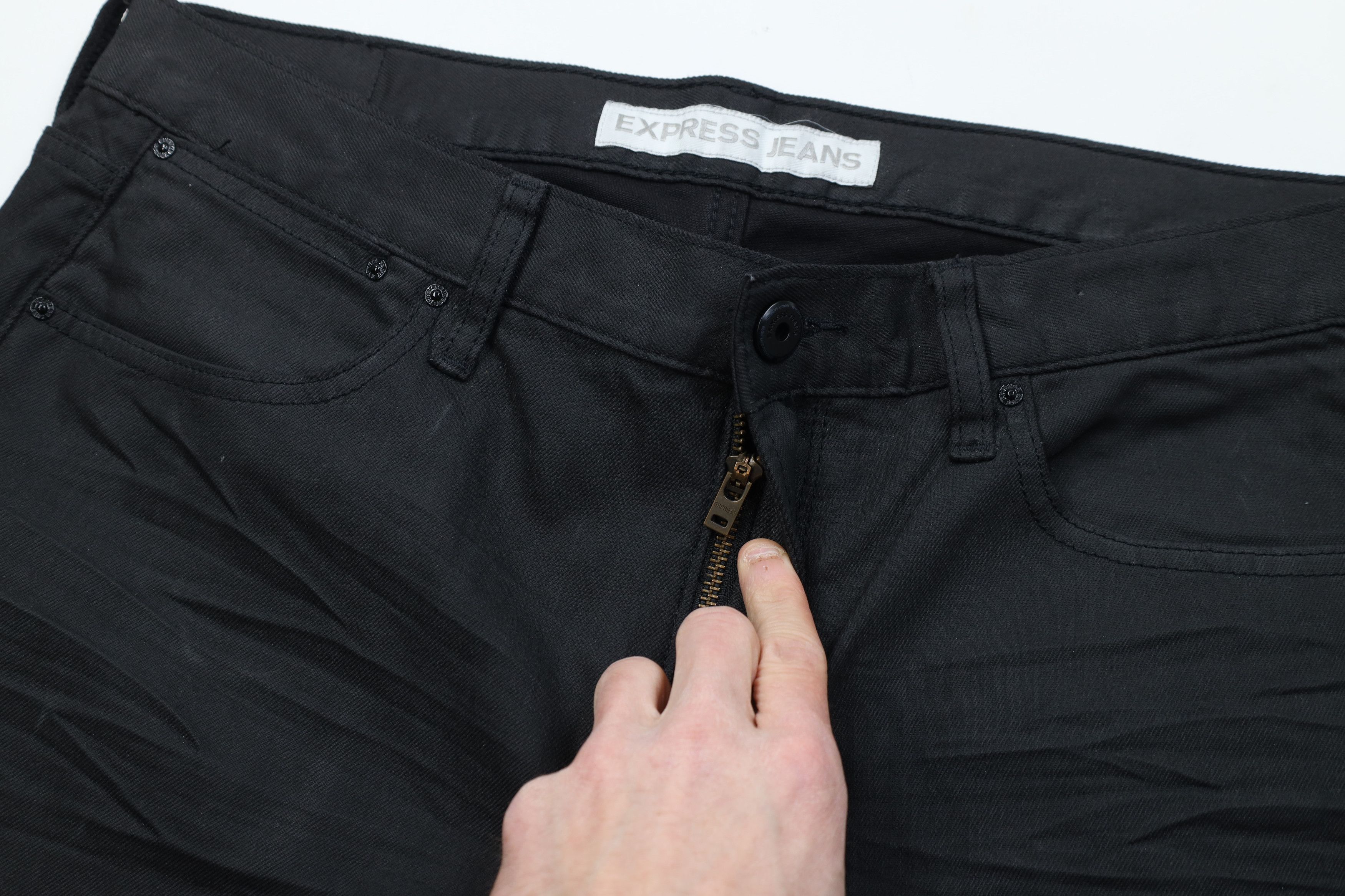 Express Express Alec Waxed Cotton Super Skinny Fit Denim Jeans Black Size US 34 / EU 50 - 8 Thumbnail