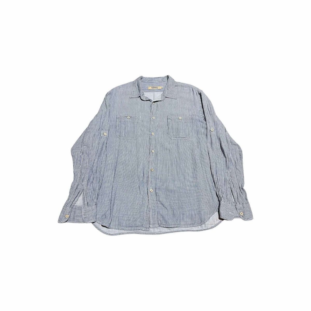 Japanese Brand 🔥Vintage Kansai Jeans Hickory Striped Shirt Double Pockets Size US L / EU 52-54 / 3 - 1 Thumbnail