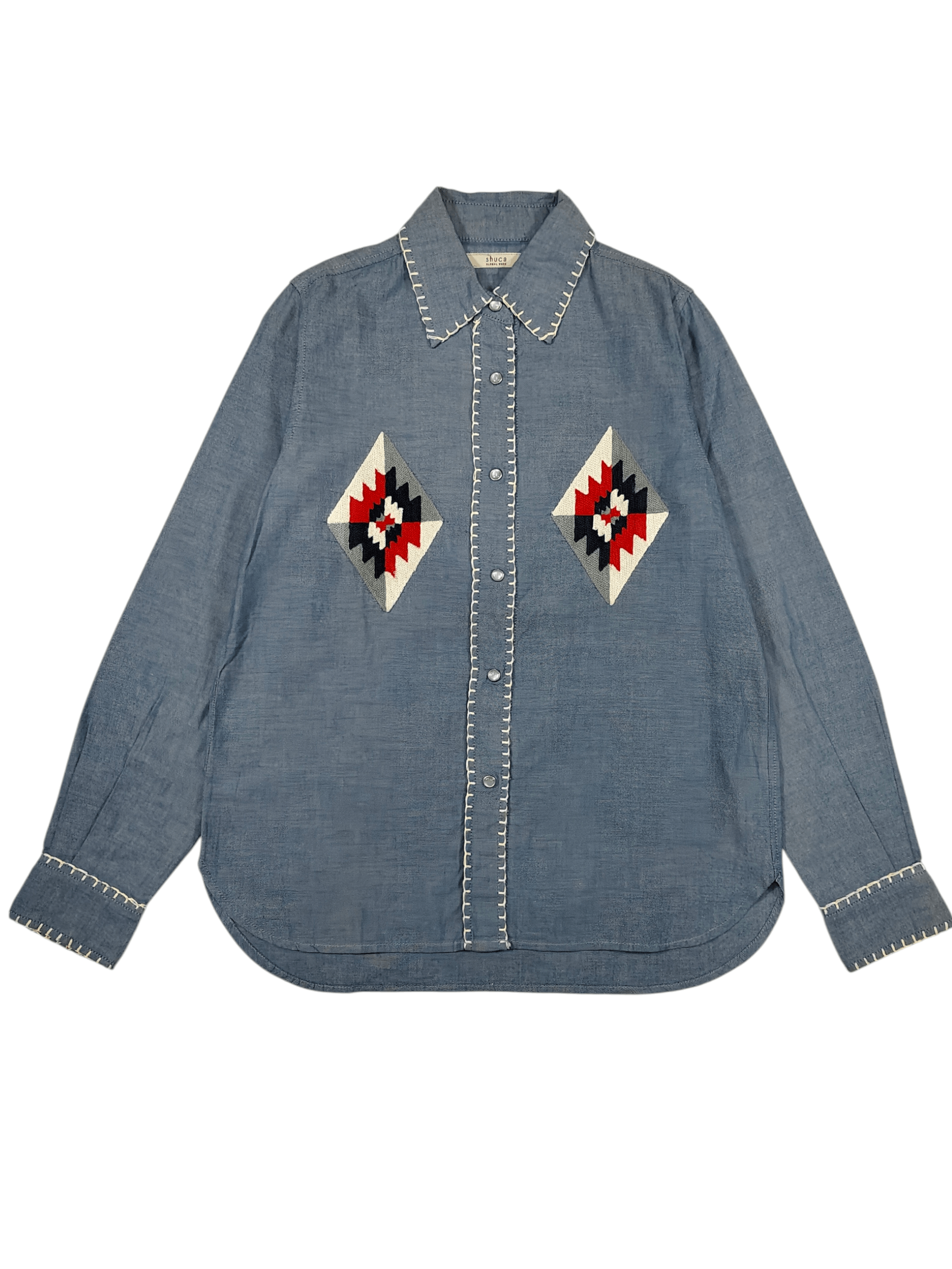 Global Work Shuca 🇯🇵 Chimayo Work Native Embroidered Chambray Shirt Size US M / EU 48-50 / 2 - 1 Thumbnail