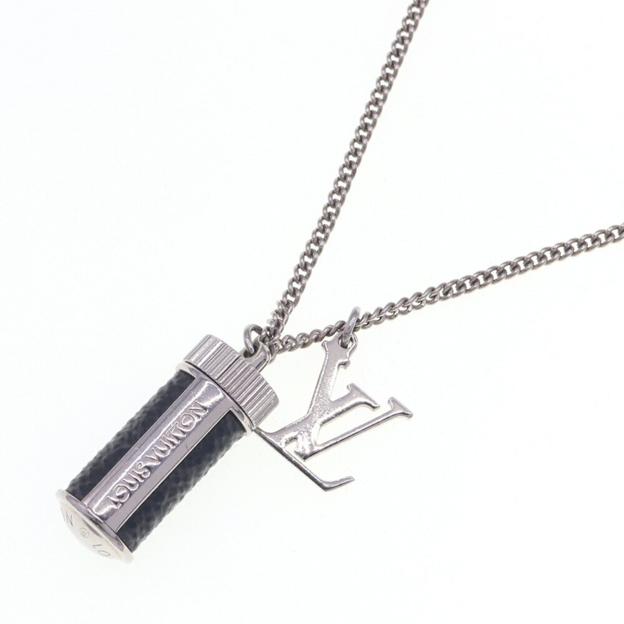 Louis Vuitton Monogram Eclipse Collier Charms Necklace M63641 Leather and Metal Pendant with LV Charm for Men