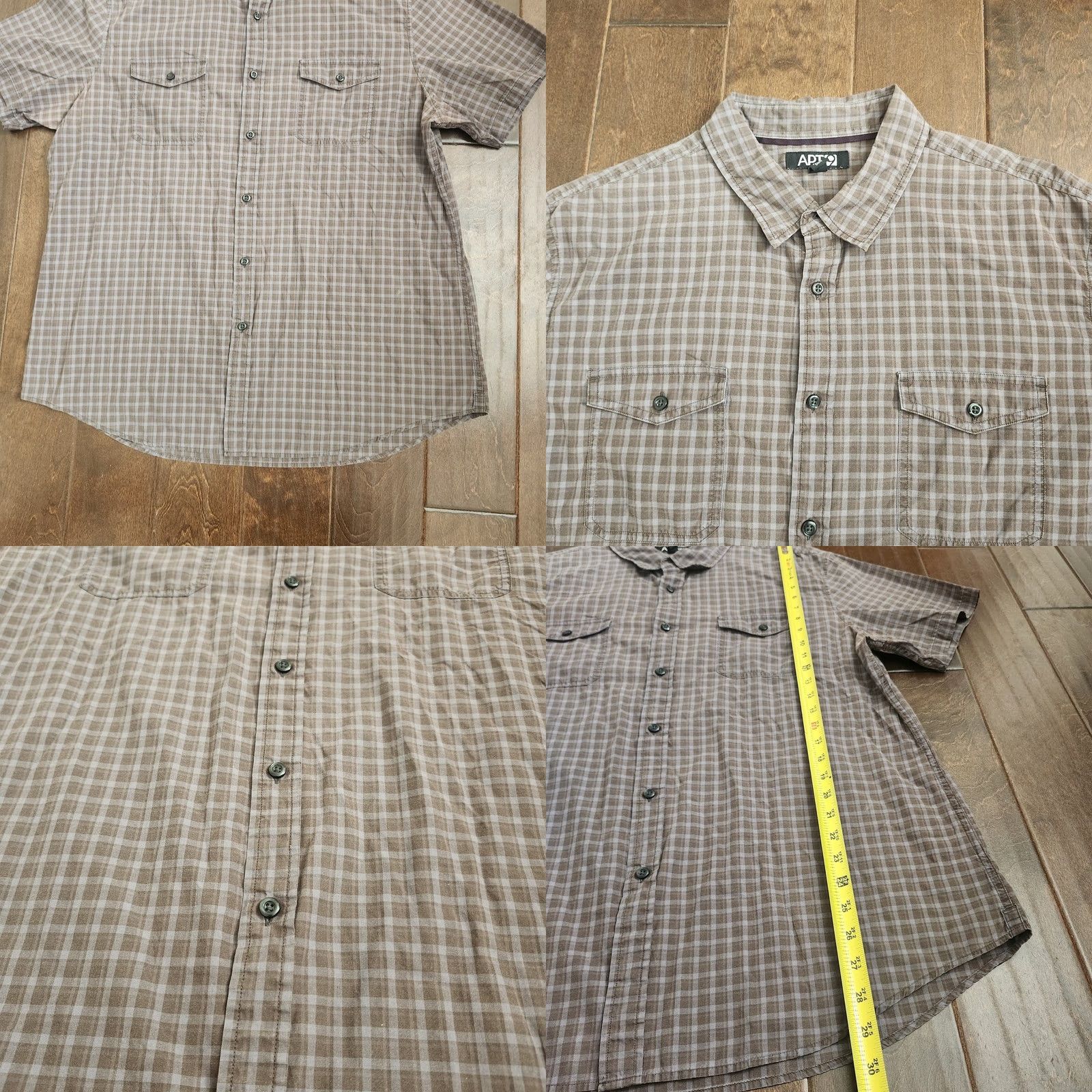 Vintage Apt 9 Men's Brown Short Sleeve Plaid Button-Up Shirt XL Regular Cotton - Casual, Travel, All Seasons Size US XL / EU 56 / 4 - 8 Thumbnail