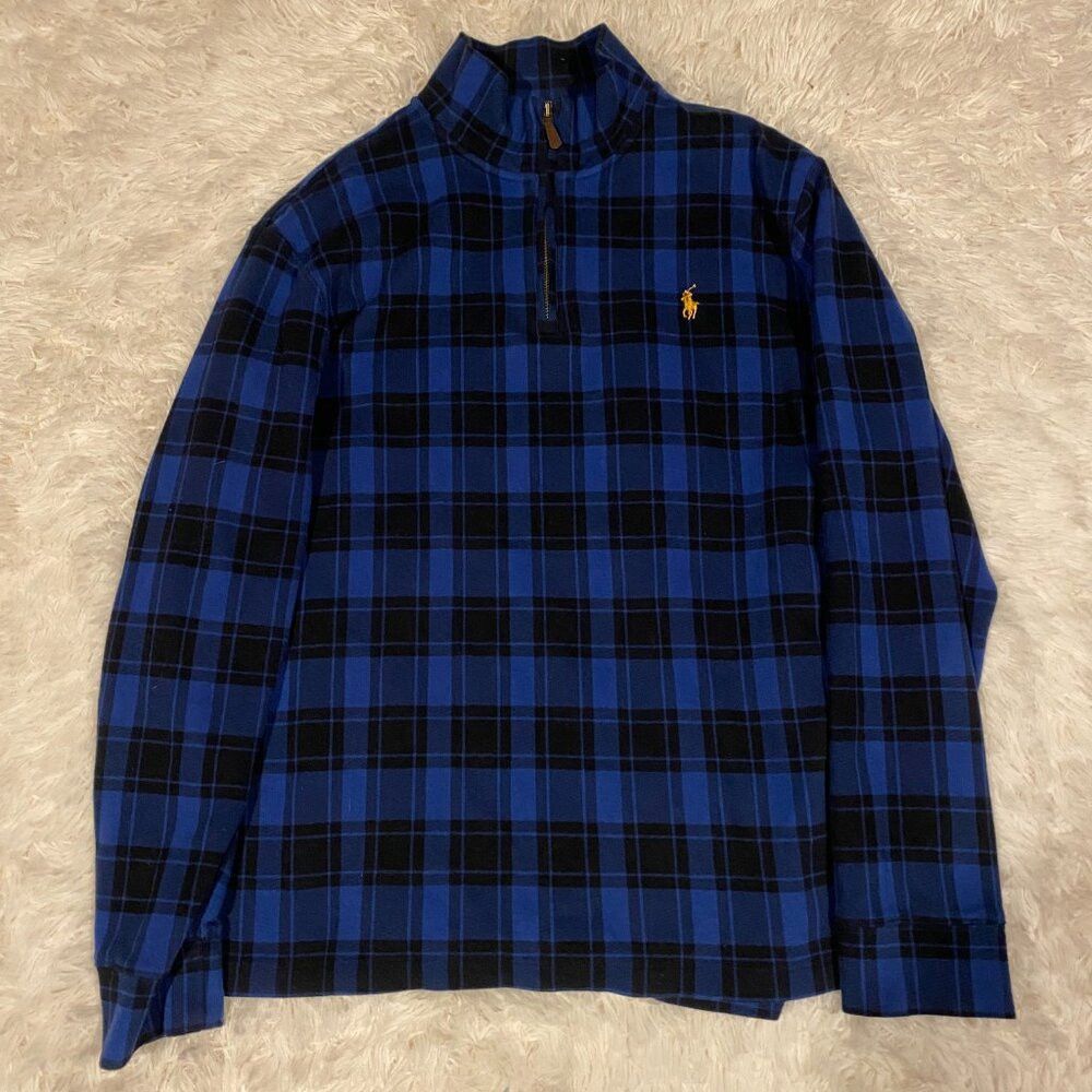 Polo Ralph Lauren Ralph Lauren Plaid Estate Rib Quarter Zip Pullover Blue Fla Size US L / EU 52-54 / 3 - 3 Thumbnail