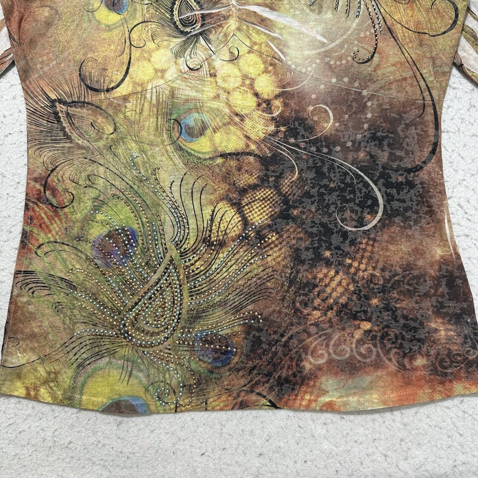 Apt. 9 Apt. 9 Medium V-Neck Green Brown Floral Print T Shirt Top Size M / US 6-8 / IT 42-44 - 7 Thumbnail