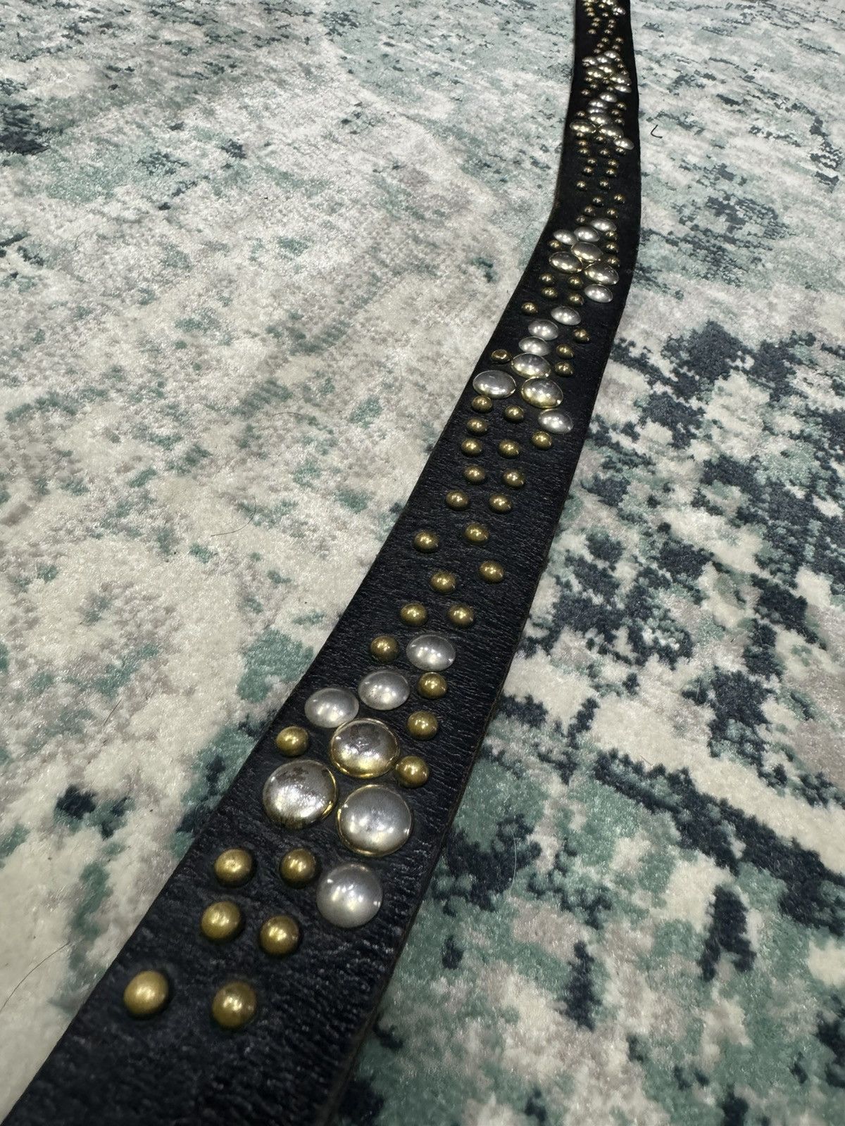 Genuine Leather TIBERIO FERRETTI GARRISON STUDDED LEATHER BELT ENGRAVED Size 38 - 5 Thumbnail