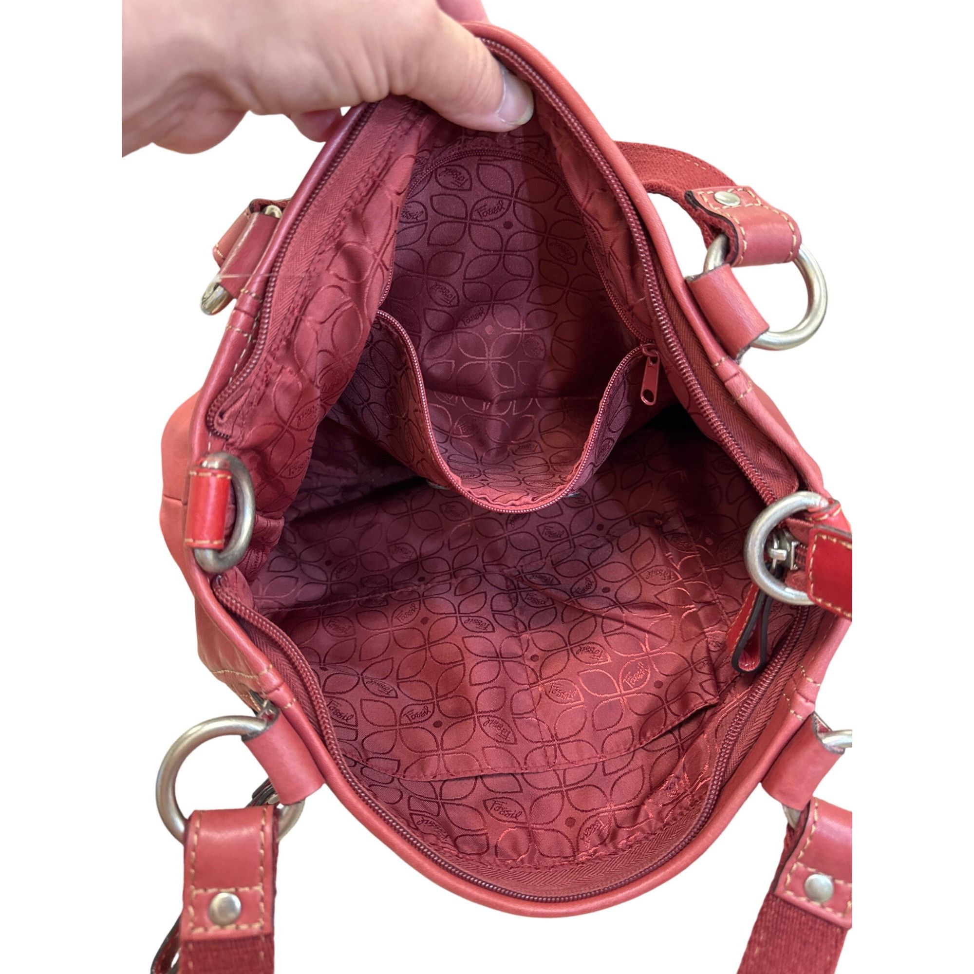Fossil Fossil Vintage Womans Red Leather Handbag Clutch With Dual H Size ONE SIZE - 13 Thumbnail