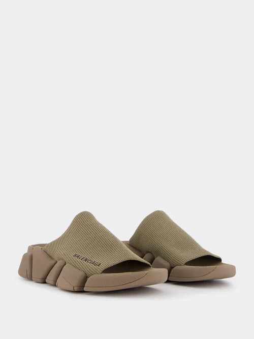 Balenciaga o1mt1gz0325 Speed 2.0 Recycled Knit Slide Sandals in Khaki Size US 7 / IT 37 - 3 Thumbnail