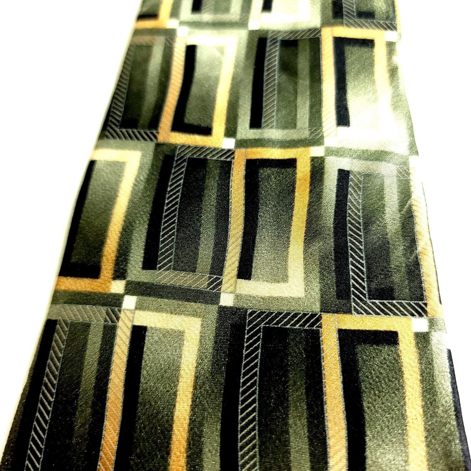 Arrow Arrow Green Brown Abstract Print Geometric Long Silk Tie Size ONE SIZE - 2 Thumbnail