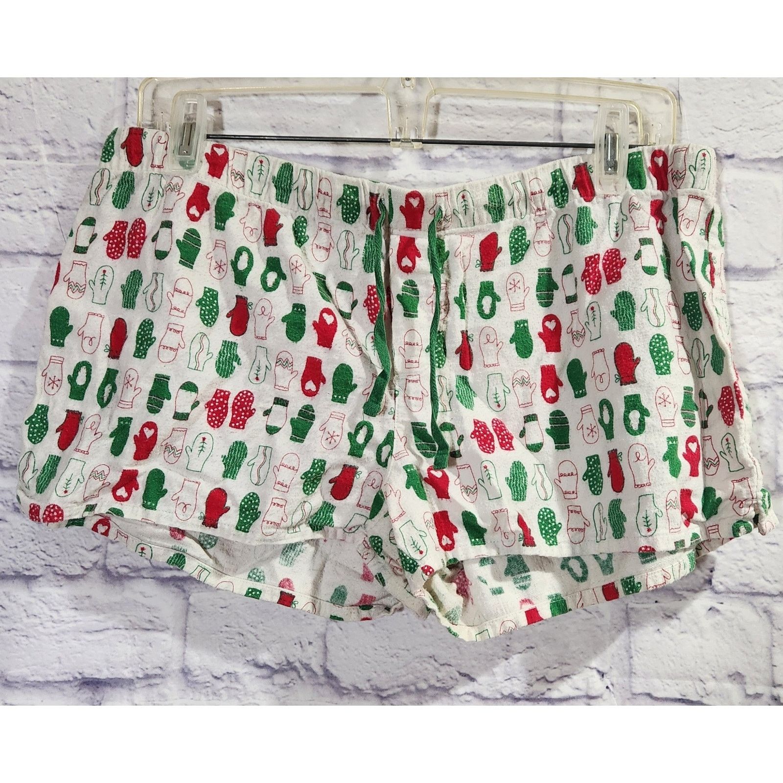 Other White Red Green Christmas Mittens Flannel Sleep Short Medium Size ONE SIZE - 1 Thumbnail