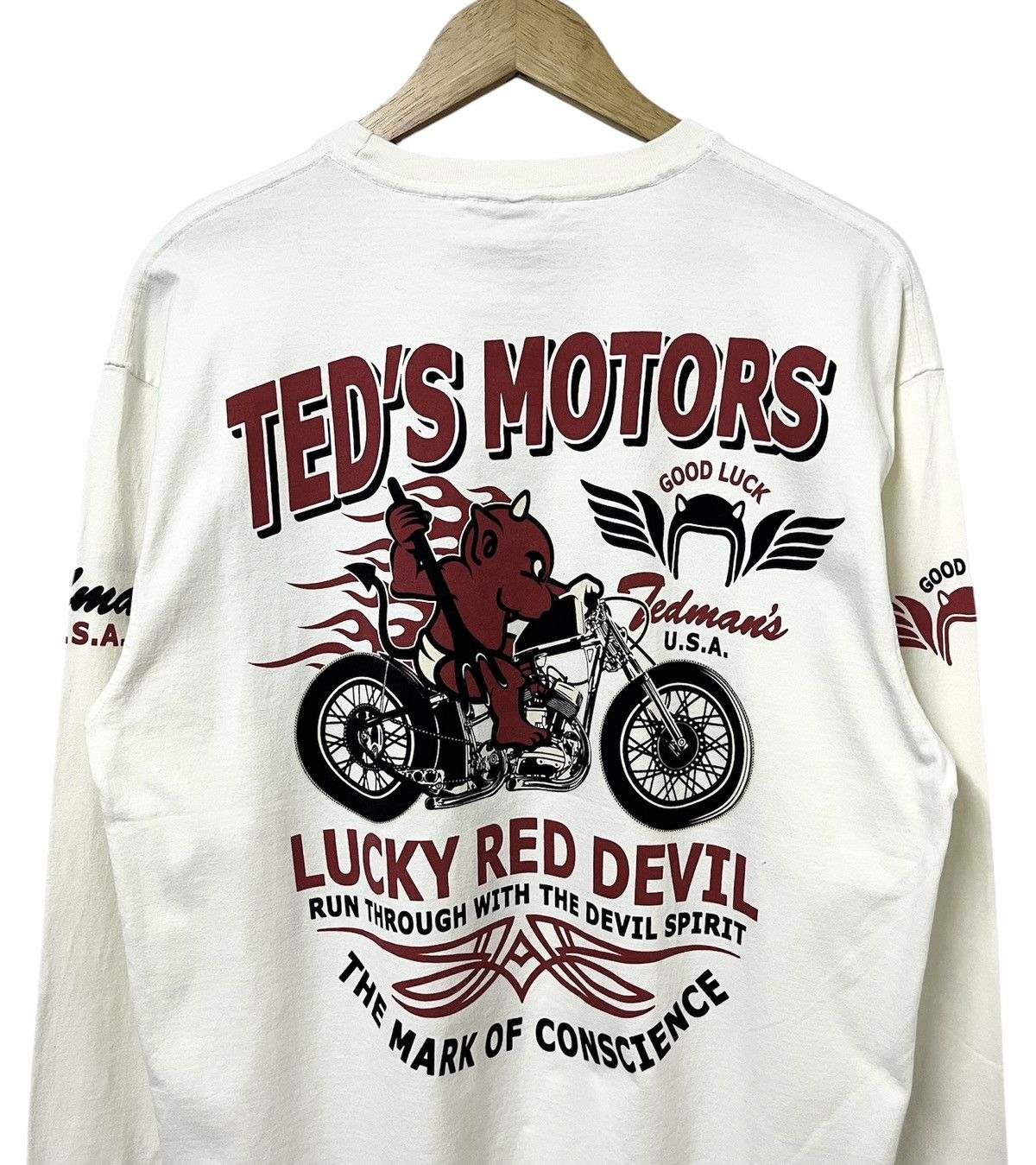 Japanese Brand TED COMPANY TED MAN LUCKY RED DEVIL RACING LONGSLEEVE TSHIRT Size US L / EU 52-54 / 3 - 9 Thumbnail