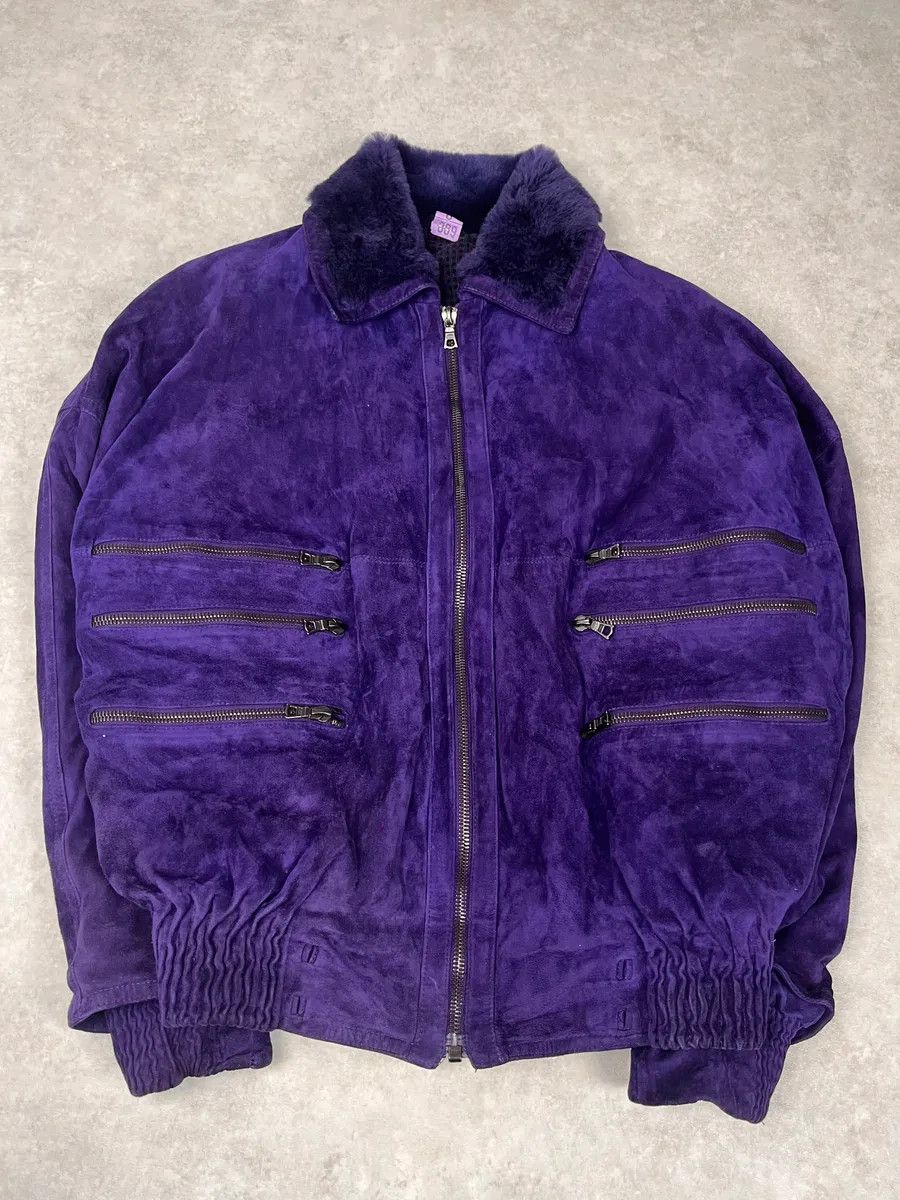 Vintage 1990s Gianni Versace Purple Multi Zips Fur Collar Bomber Jacket Size US L / EU 52-54 / 3 - 4 Thumbnail