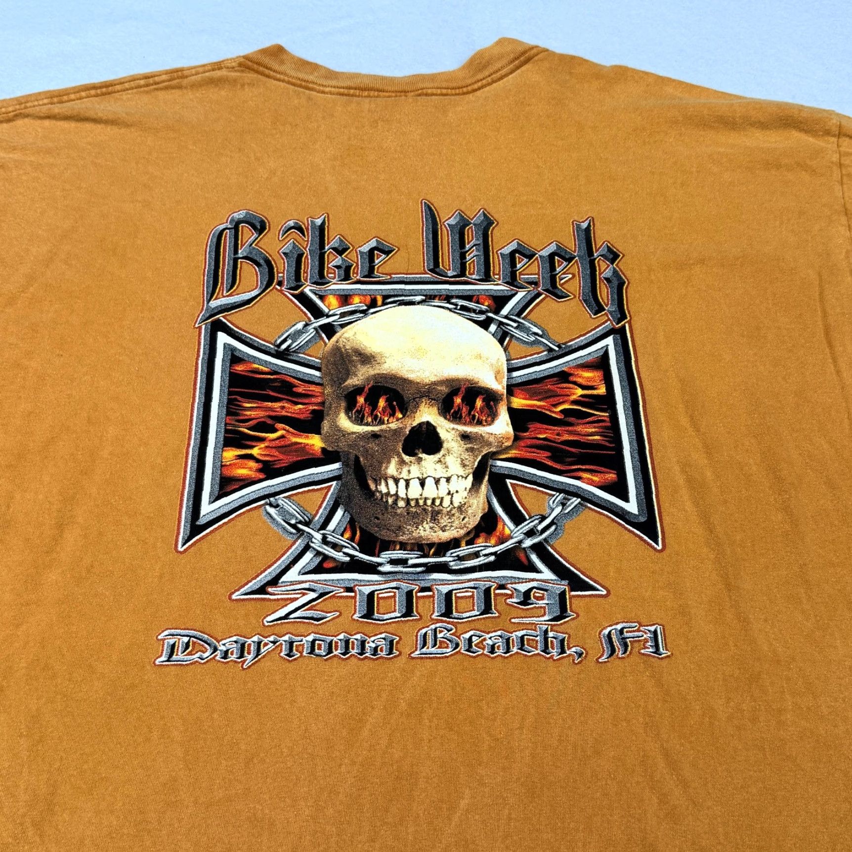 Harley Davidson Harley-Davidson Bike Week Shirt Mens 3XL Orange Skull Daytona Beach 2009 Tee Size US XXL / EU 58 / 5 - 6 Thumbnail