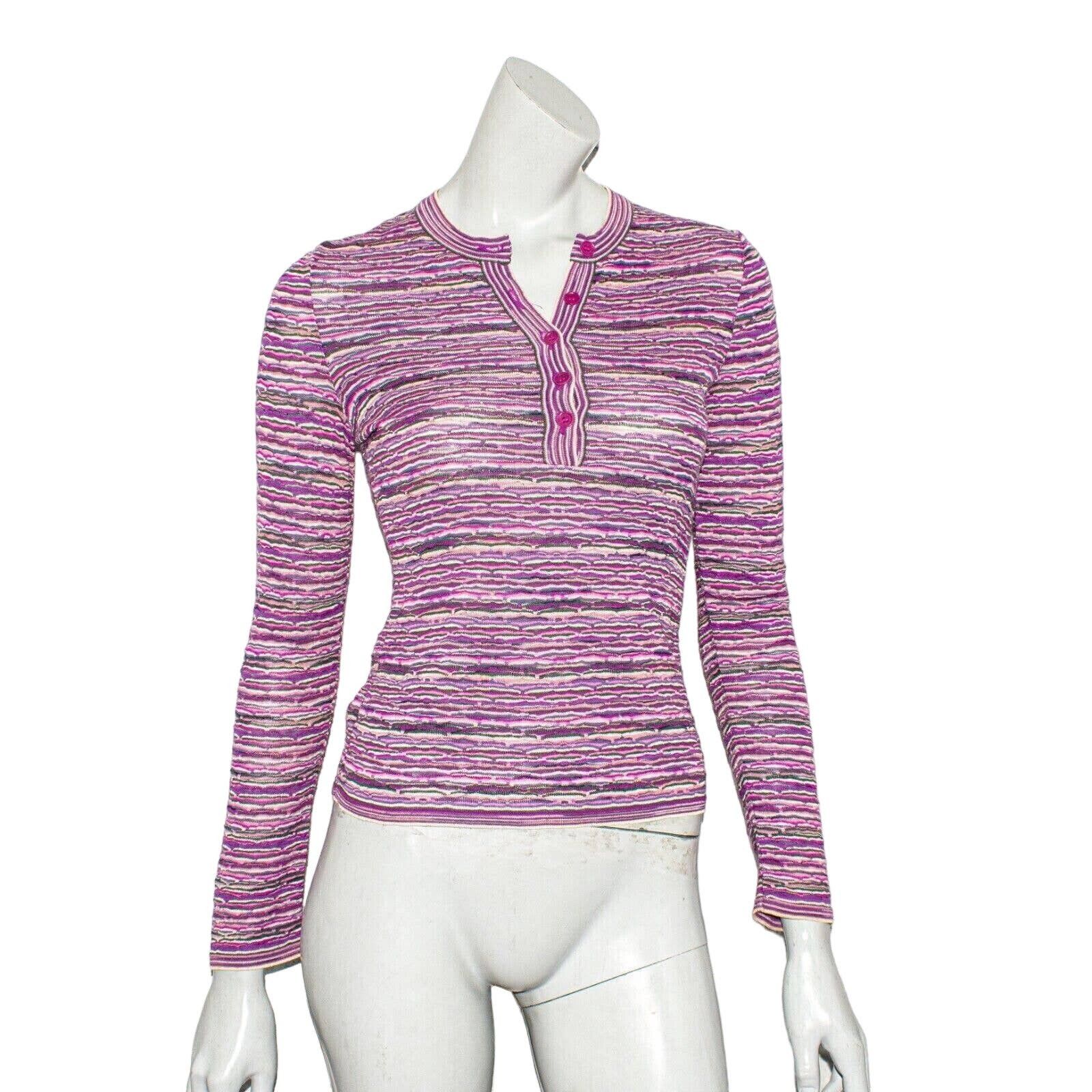 image of M Missoni Long Sleeve 1/2 Button Henley Top Purple Knit, Women's (Size Small)