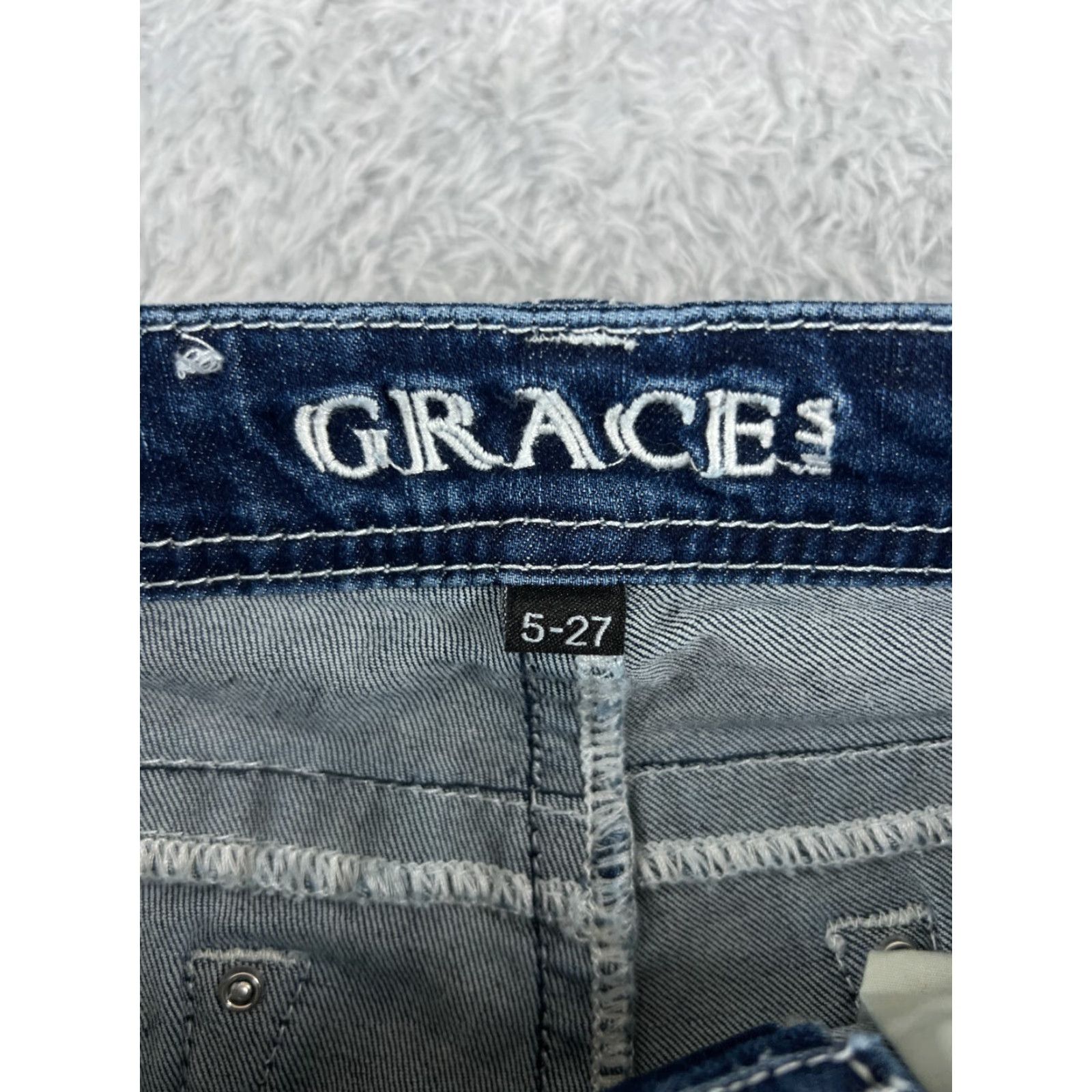 Grace in LA Grace In LA Jeans Womens 5 Blue Denim Low Rise Bling Embellished Cotton Blend Flared 5-Pocket Design Jeans Womens Size 27" / US 4 / IT 40 - 6 Thumbnail