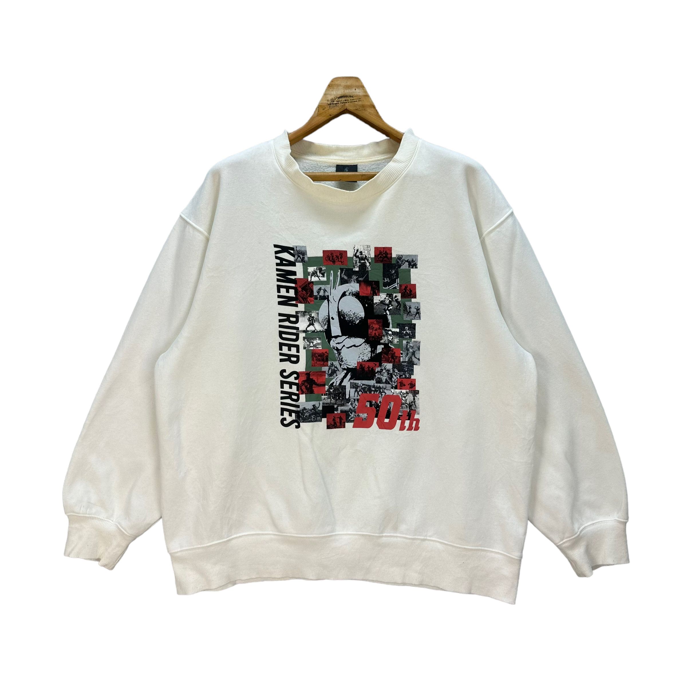 image of Movie Bandai Kamen Rider Masked Rider Graphic Sweatshirt 8451-010 in White, Men's (Size XL)