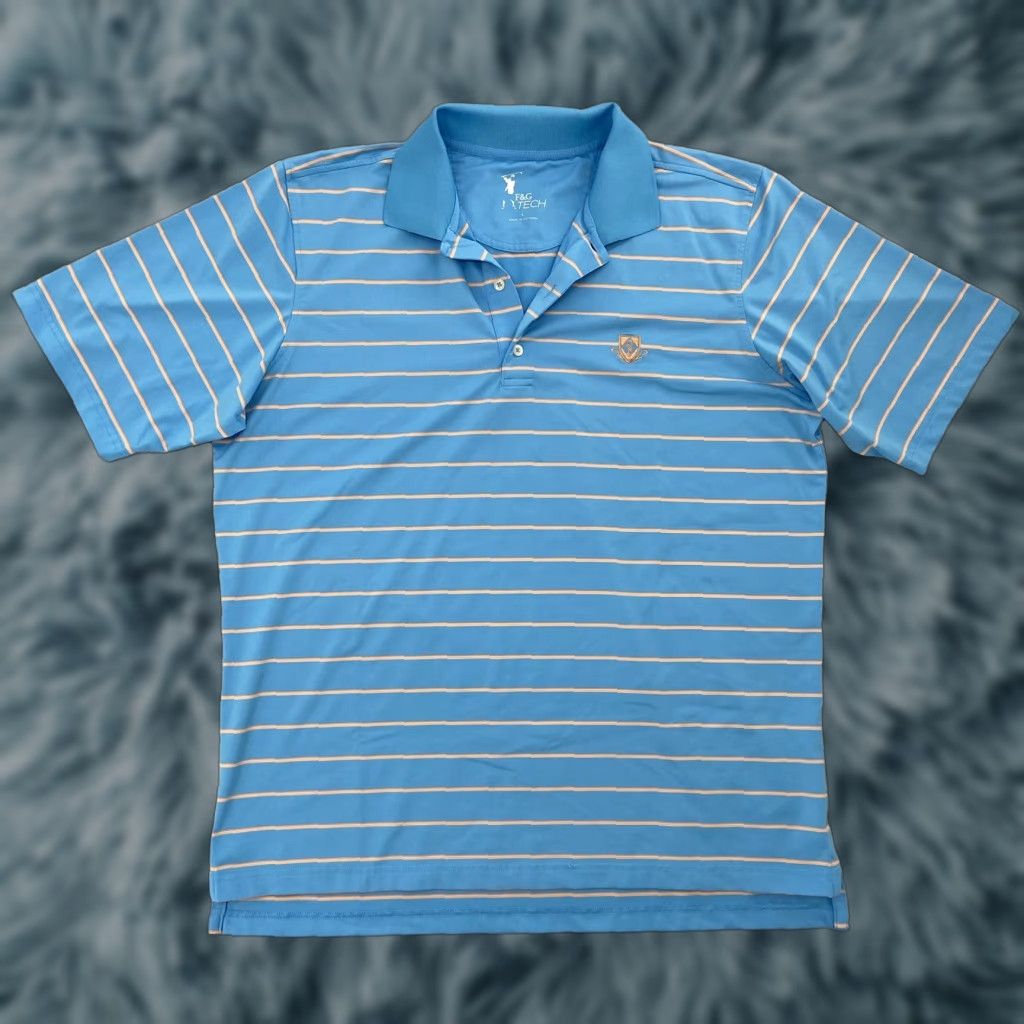 Vintage F&G Tech Polo Shirt Adult Large Blue Golf Lightweight Stretch Striped Logo Mens L Size US L / EU 52-54 / 3 - 1 Thumbnail