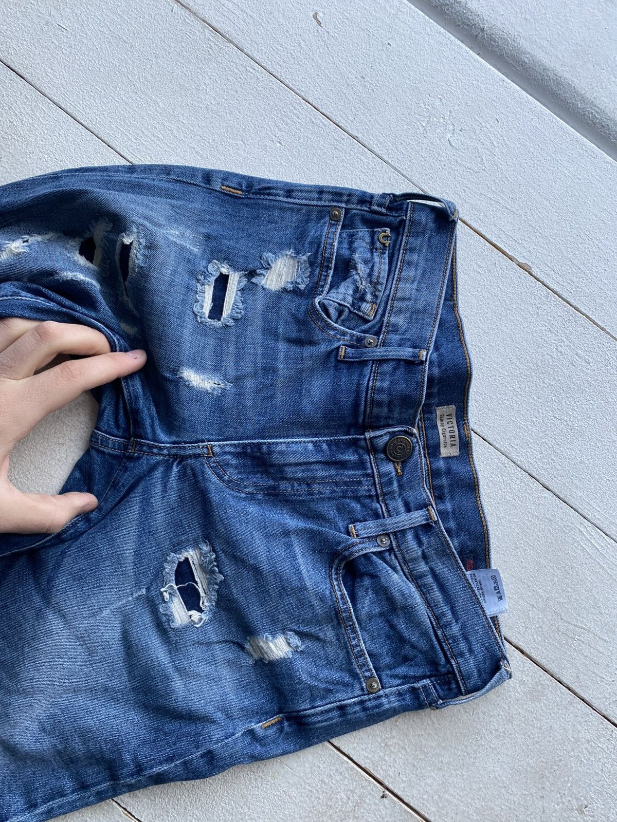 True Religion 00s Y2K True Religion Victoria Skinny Distressed Jeans Italy Size 29" - 4 Thumbnail