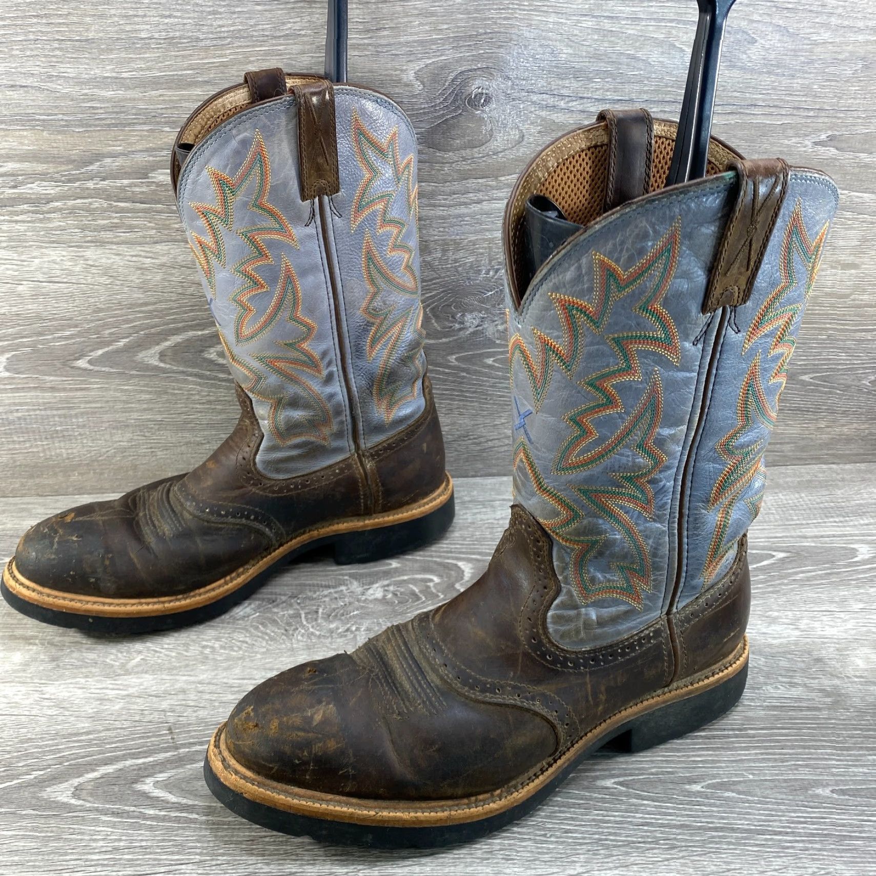 Twisted X Twisted X Mens 10.5 D Brown Blue Leather Cowboy Boots Steel Toe Western Work Size US 11 / EU 44 - 6 Thumbnail