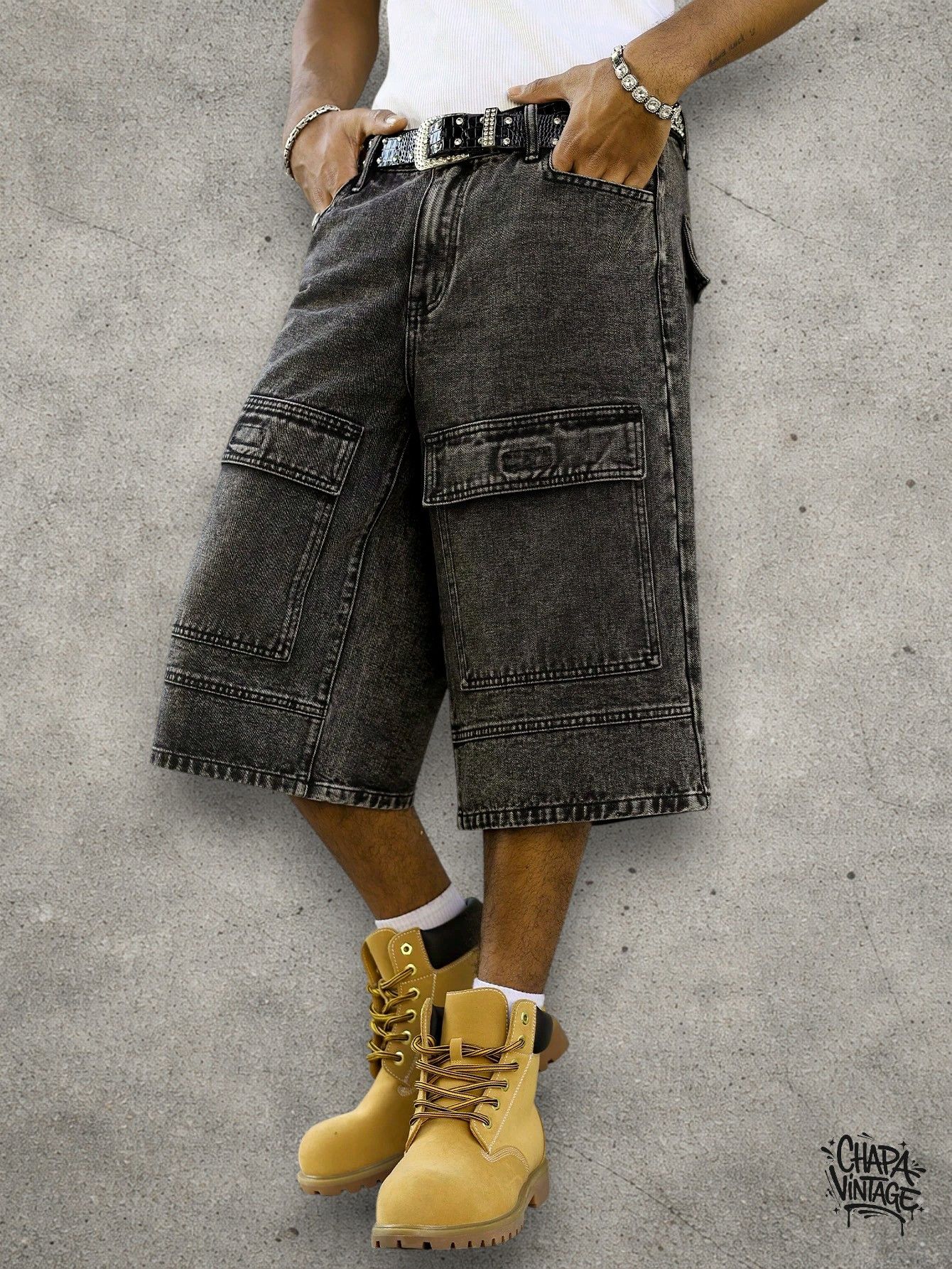 Japanese Brand Cargo gray denim jorts Size US 32 / EU 48 - 3 Thumbnail