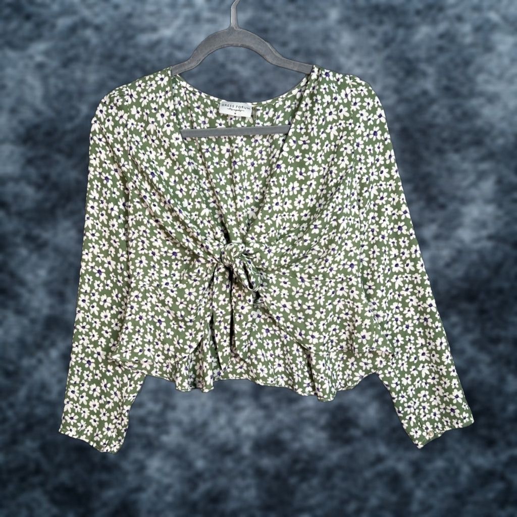 Vintage VINTAGE Dress Forum Blouse Long Sleeve Green Women M Cropped Polyester Dress Forum Blouse Womens Medium Green 90s Size M / US 6-8 / IT 42-44 - 1 Thumbnail