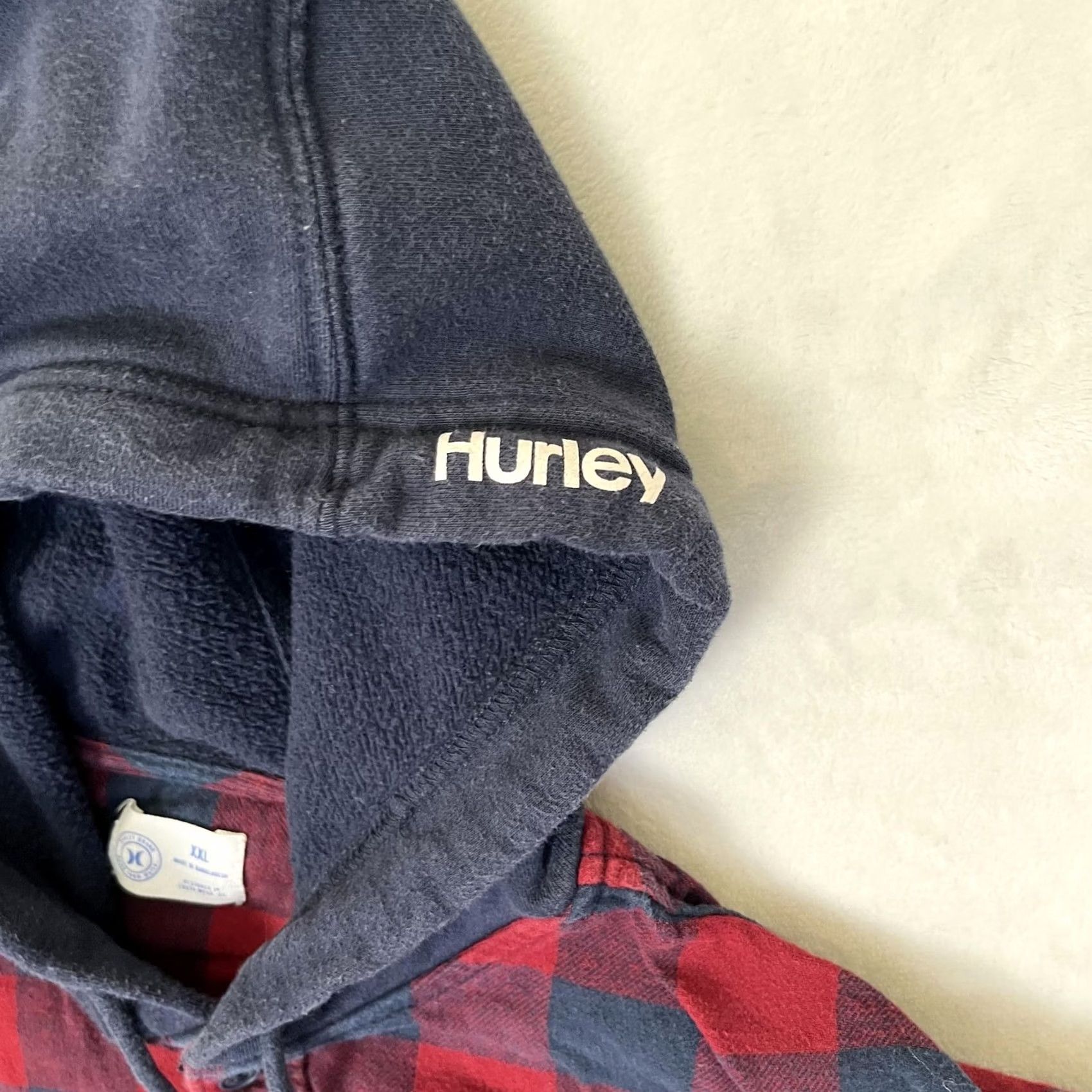 Hurley Hurley Shirt Mens 2XL Red Navy Plaid Hooded Flannel Long Sleeve Button Up Casual Size US XXL / EU 58 / 5 - 6 Thumbnail