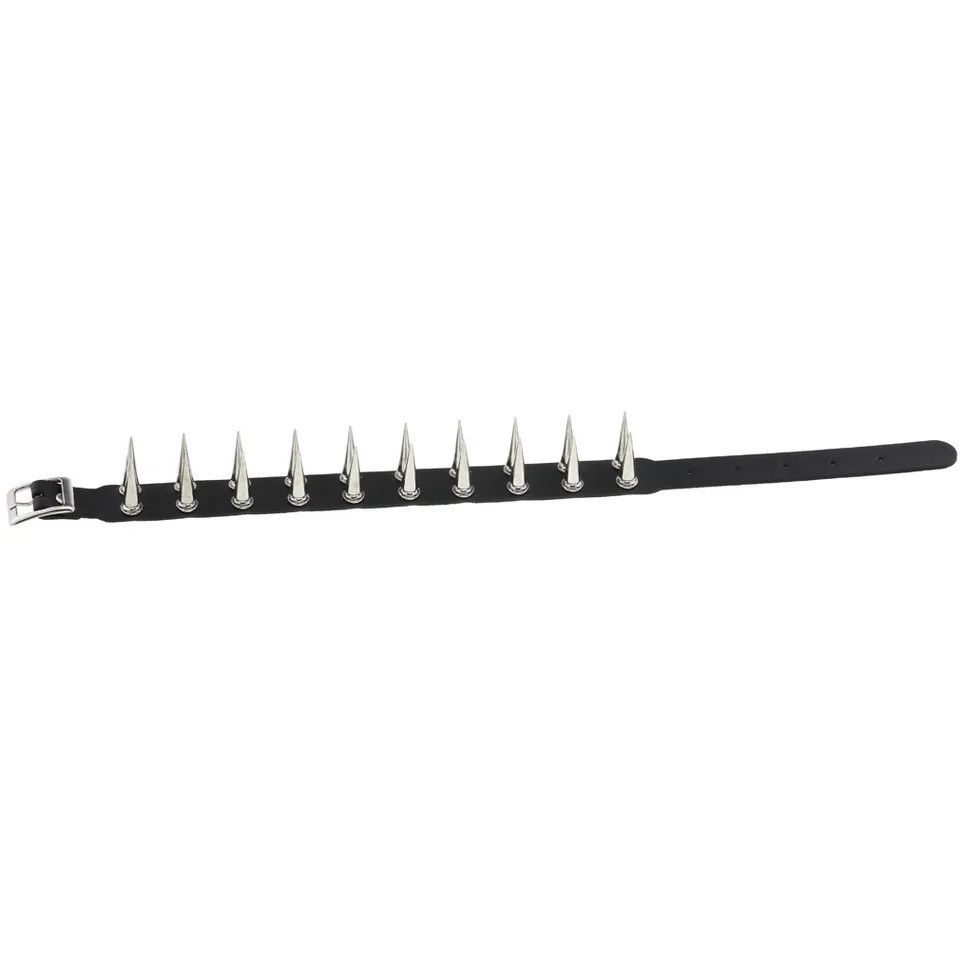 Vintage Long Spiked Choker Collar Leather Goth Necklace Size ONE SIZE - 4 Thumbnail