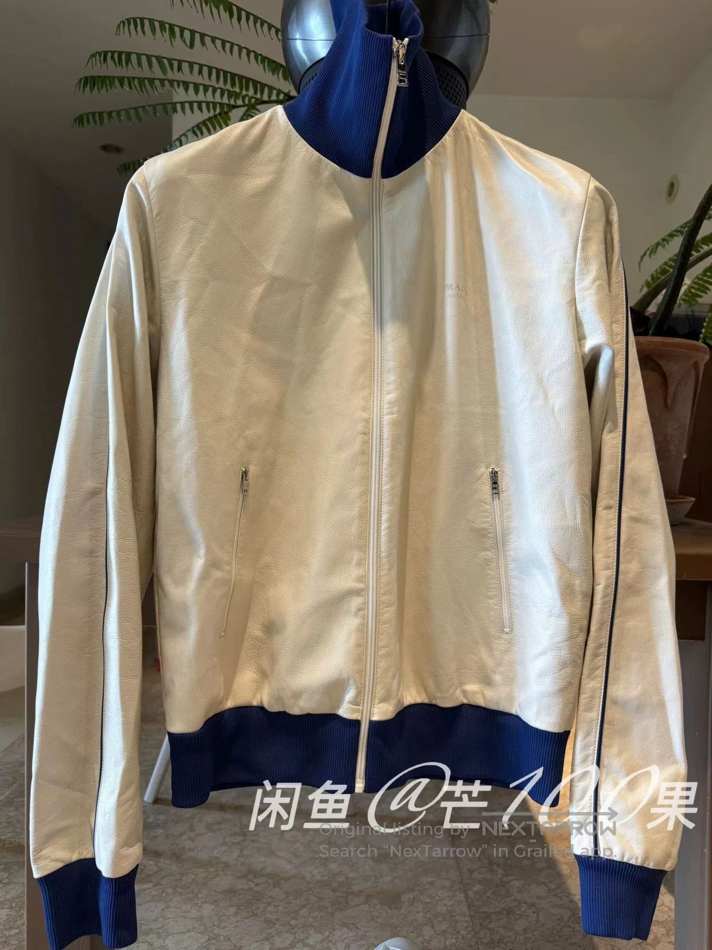 Prada Prada 25 Blue White Lambskin Leather Jacket. Size US L / EU 52-54 / 3 - 1 Thumbnail