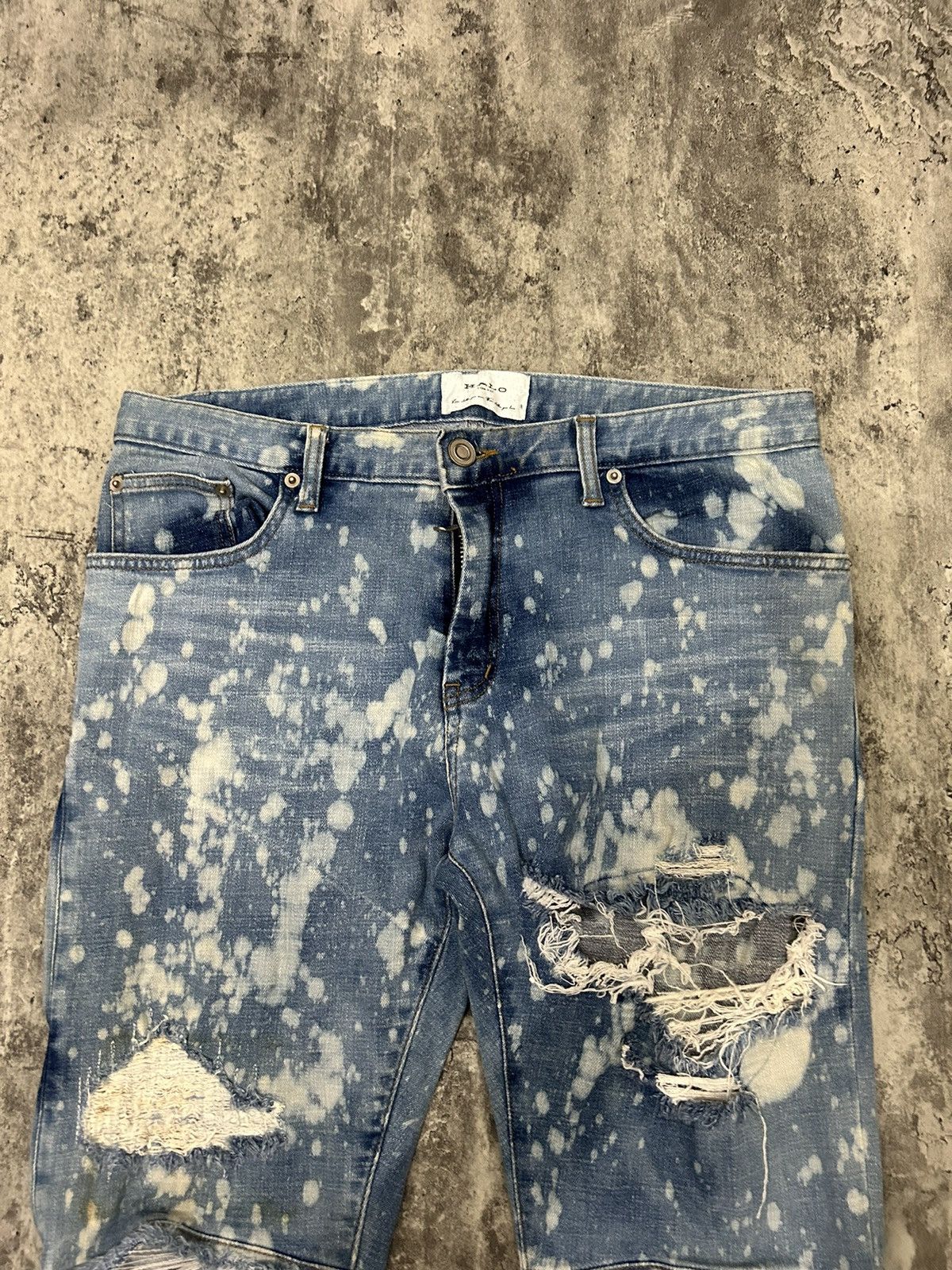 Japanese Brand Halo Tokyo Japan Acid Wash Distressed Jeans Size US 33 - 12 Thumbnail