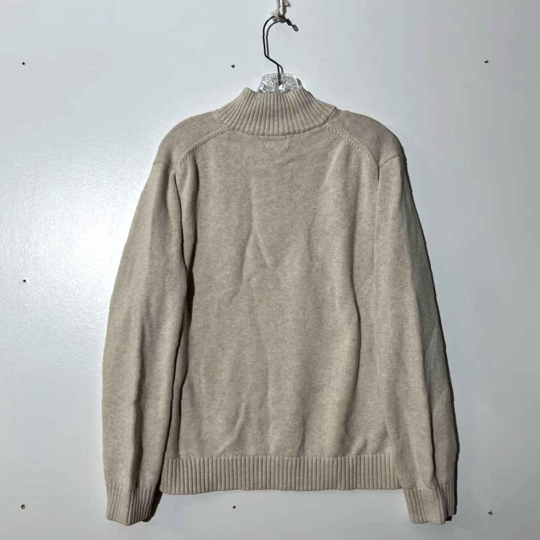 Vintage L.L. Bean Mens Sweater Beige Oatmeal Cotton Knit High Neck Regular Long Sleeve Zip Pullover Casual Outdoor 1 4 Zip 0 All Seasons L Mens Size US L / EU 52-54 / 3 - 3 Thumbnail
