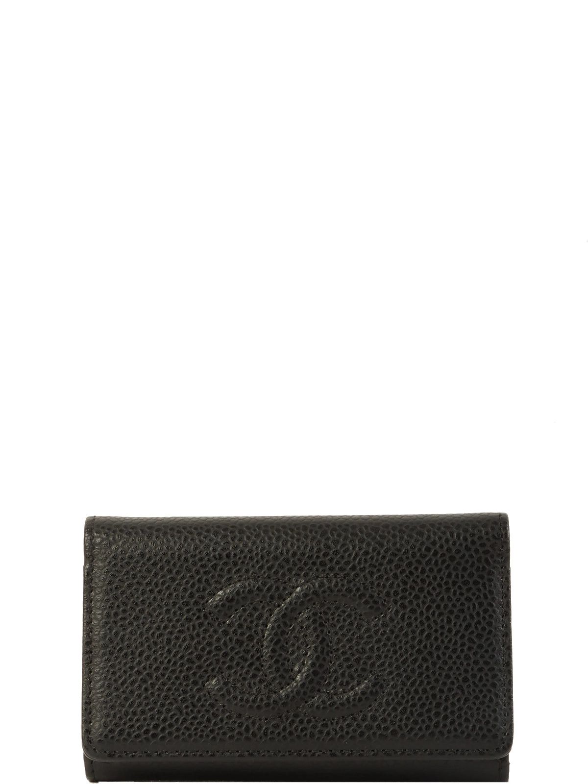 image of Chanel Around 2007 Made Caviar Skin Cc Mark Stitch Key Case Black, Women's